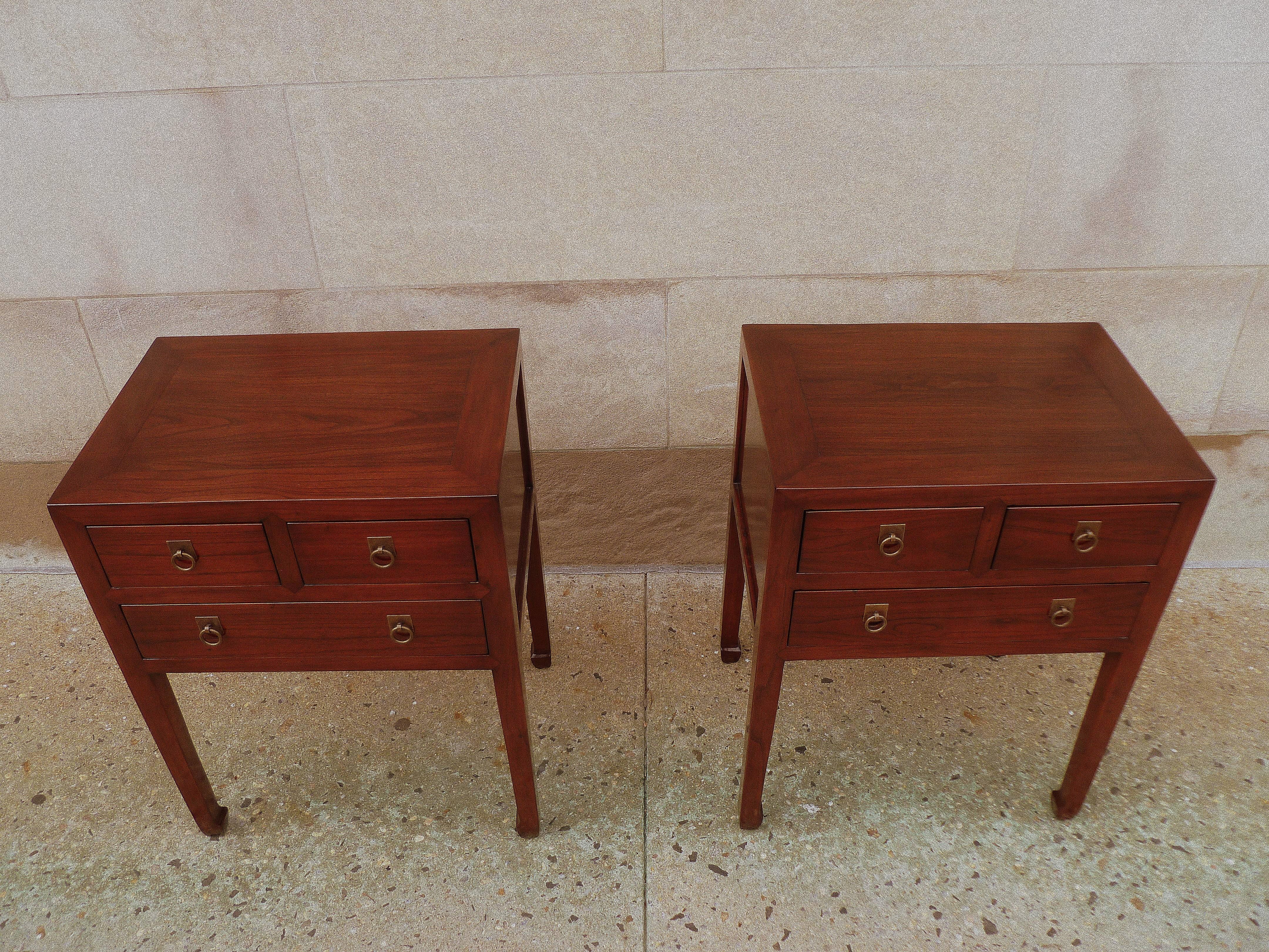 Mid-20th Century Pair of Fine Jumu End Tables with Drawers
