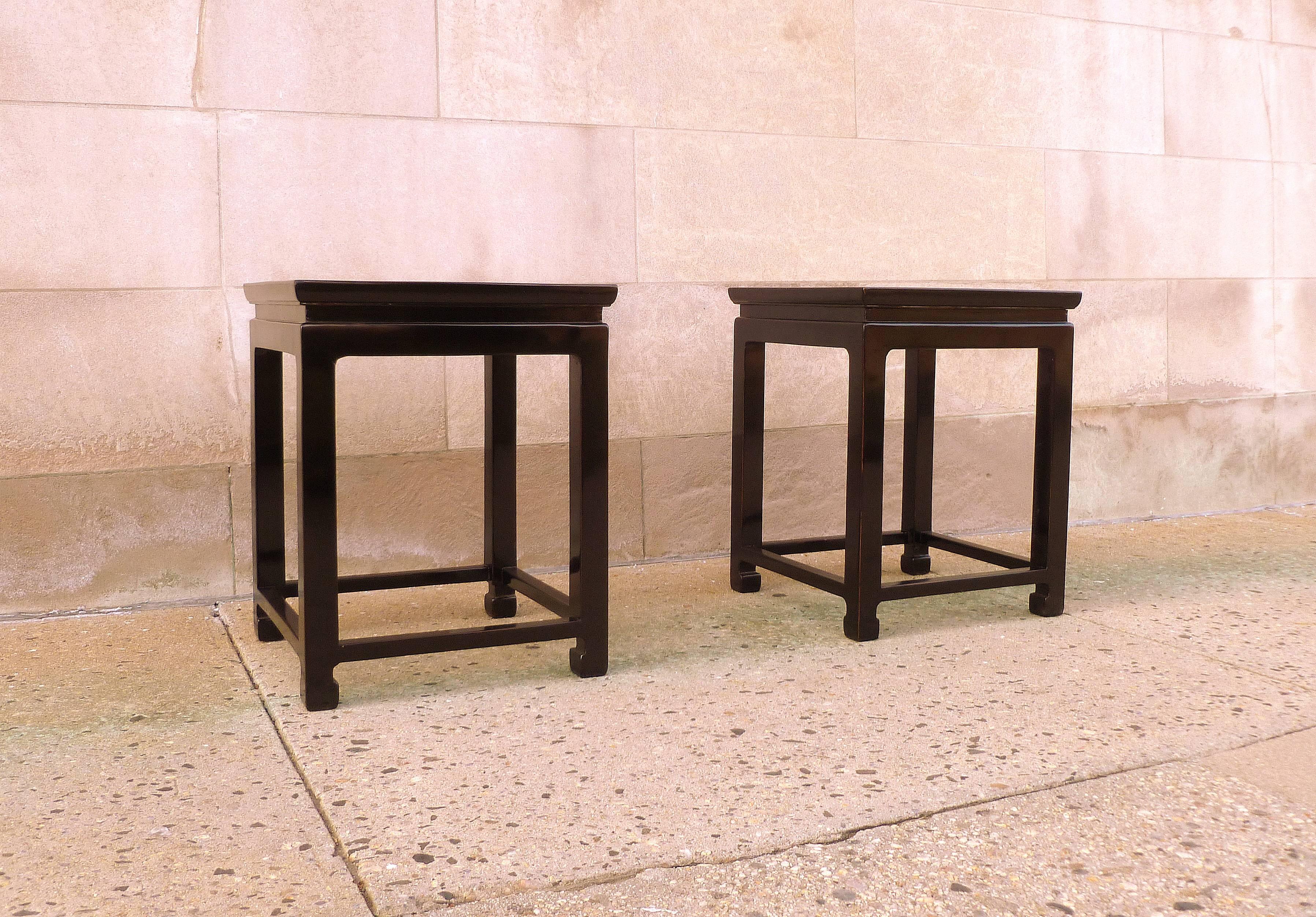 Chinese Fine Black Lacquer End Tables