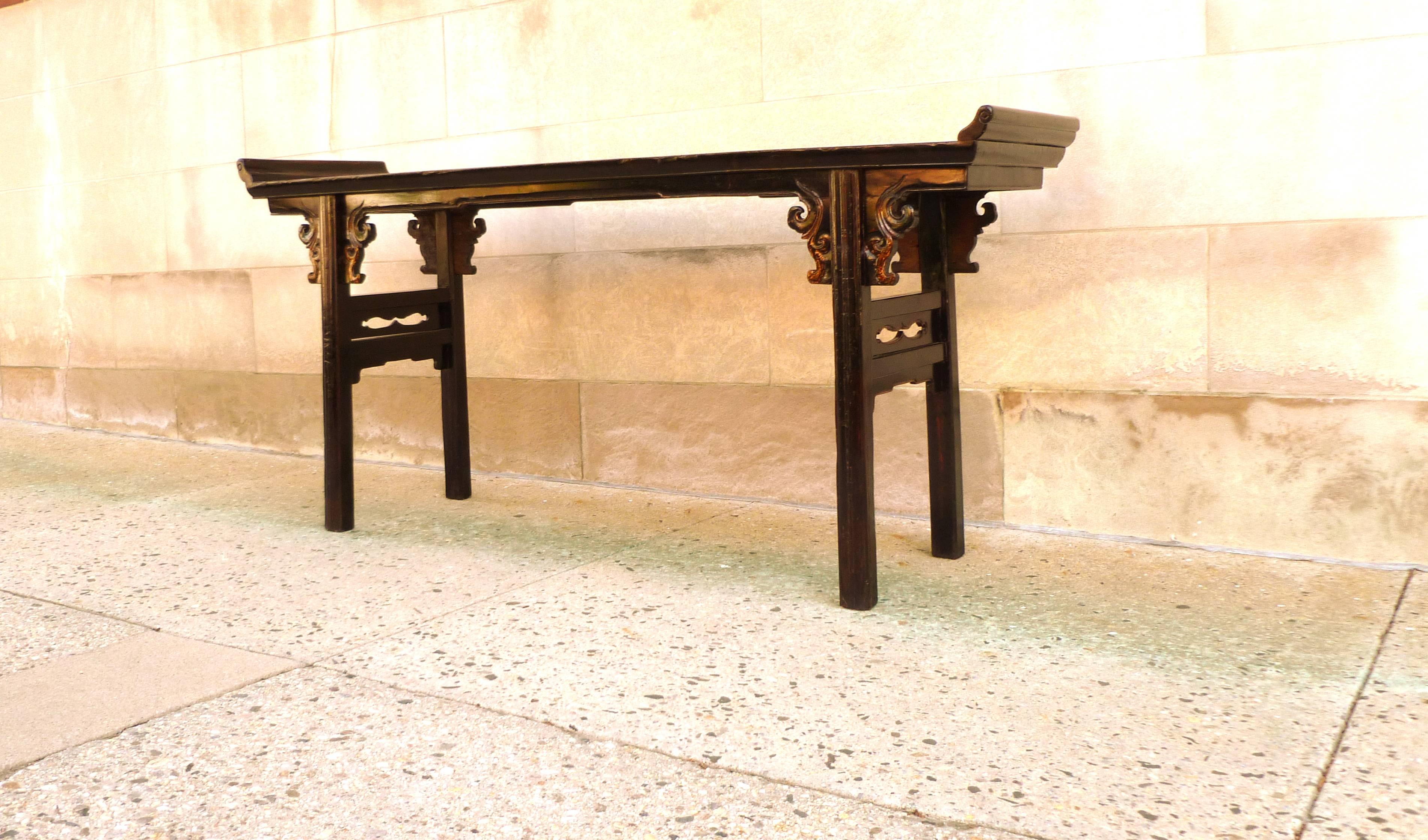 Polished Black Lacquer Console Table