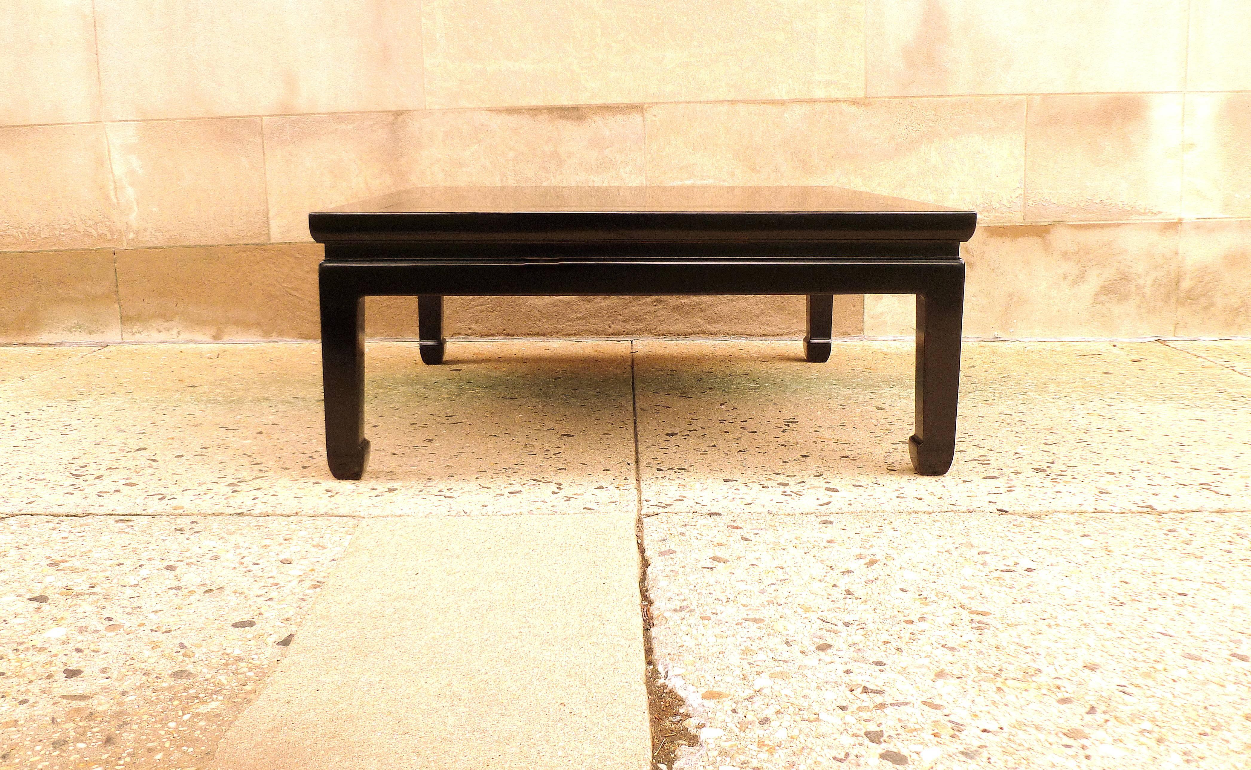 Fine black lacquer low table with straight legs. Simple and elegant form, beautiful color.