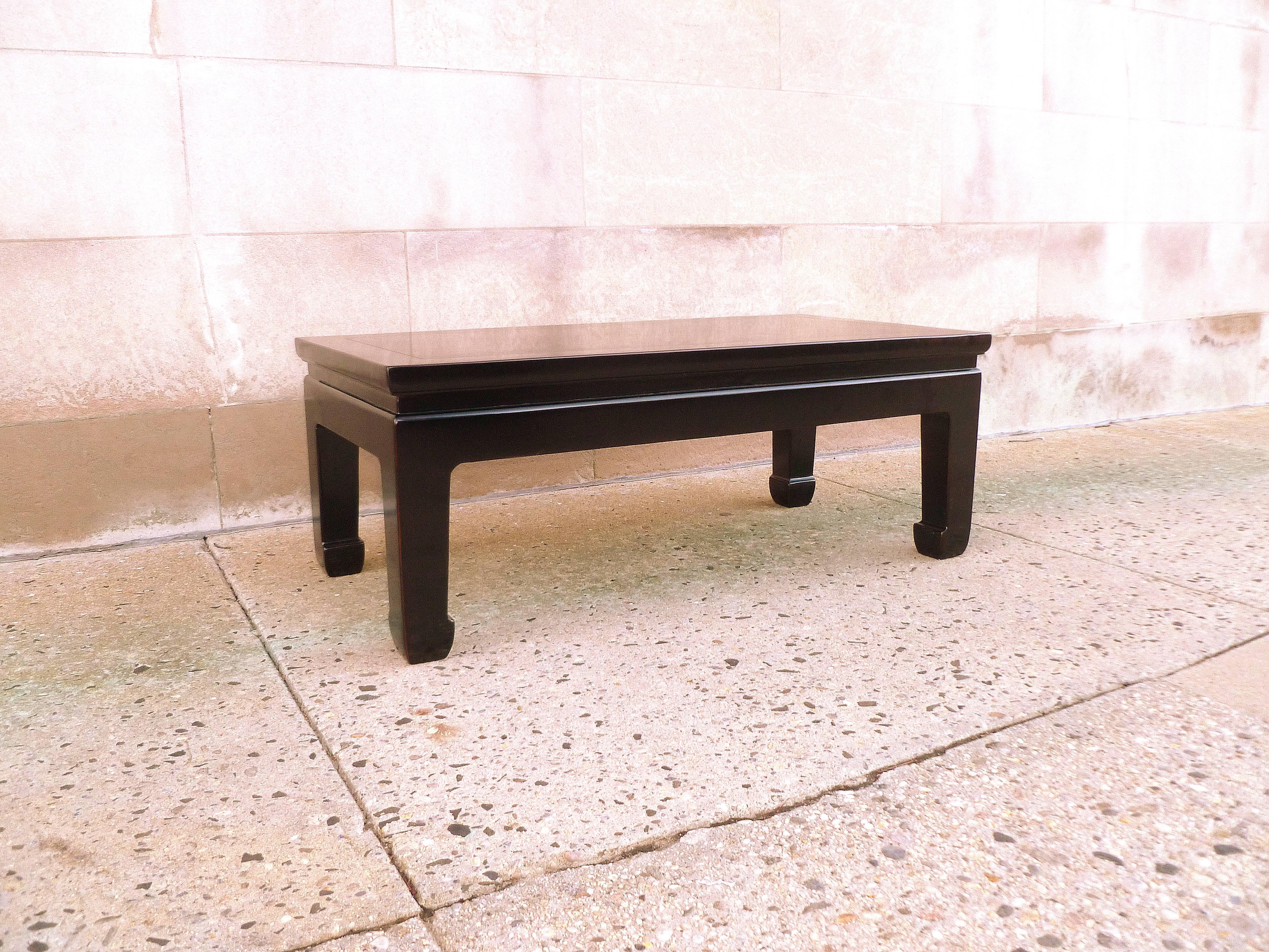 Polished Fine Black Lacquer Low Table with Gilt Floral Motif