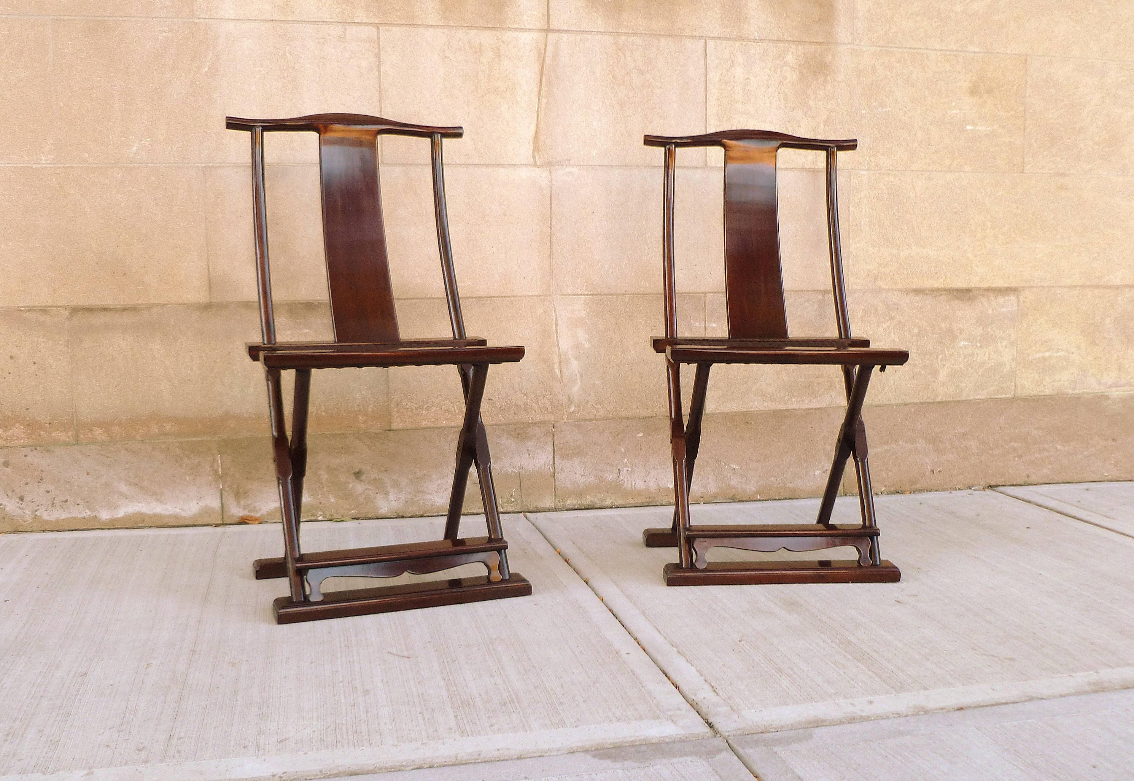 Polished Fine Pair of Jumu Yokeback Folding Chairs