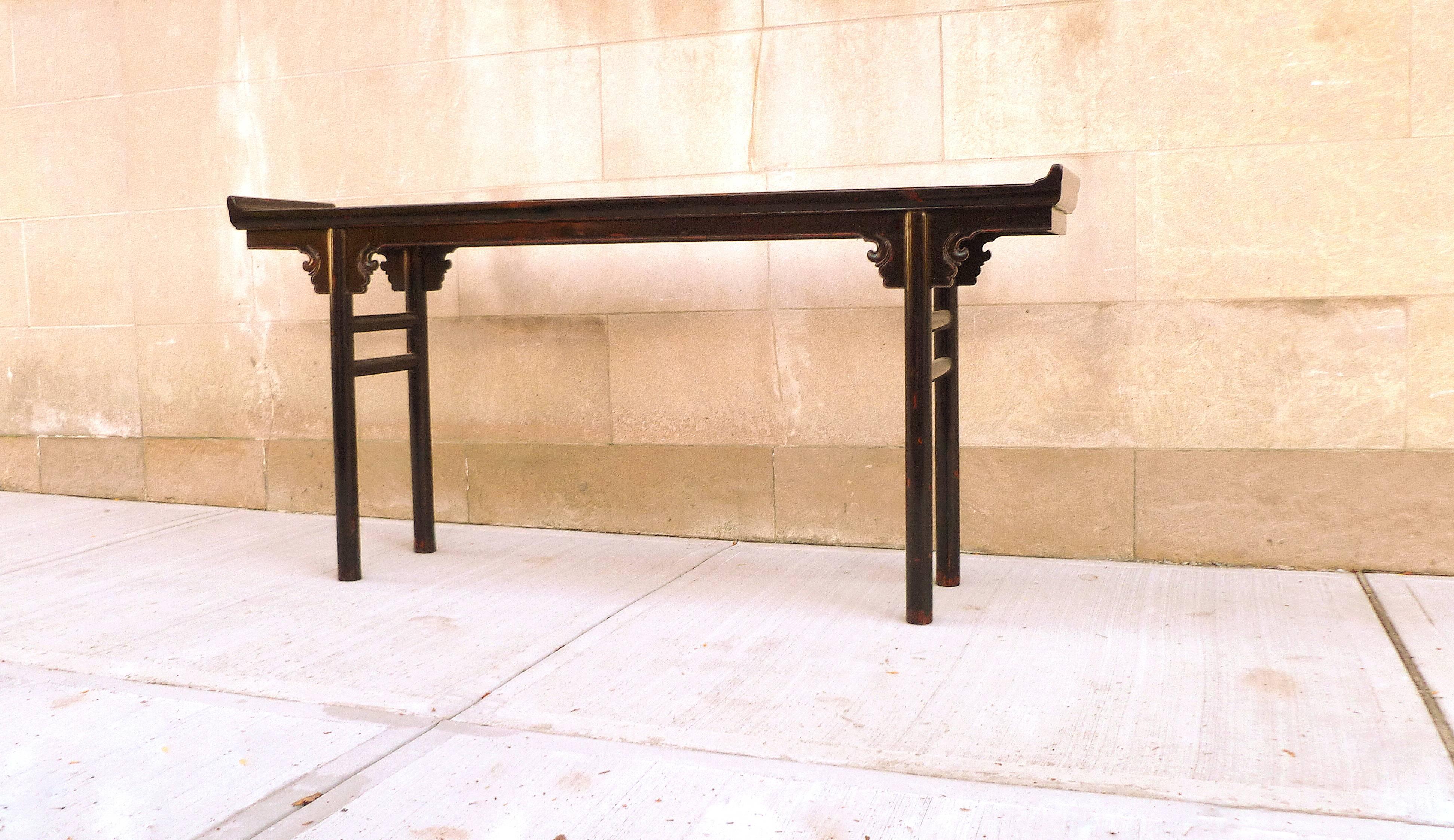 Chinese Black Lacquer Console Table or Altar Table