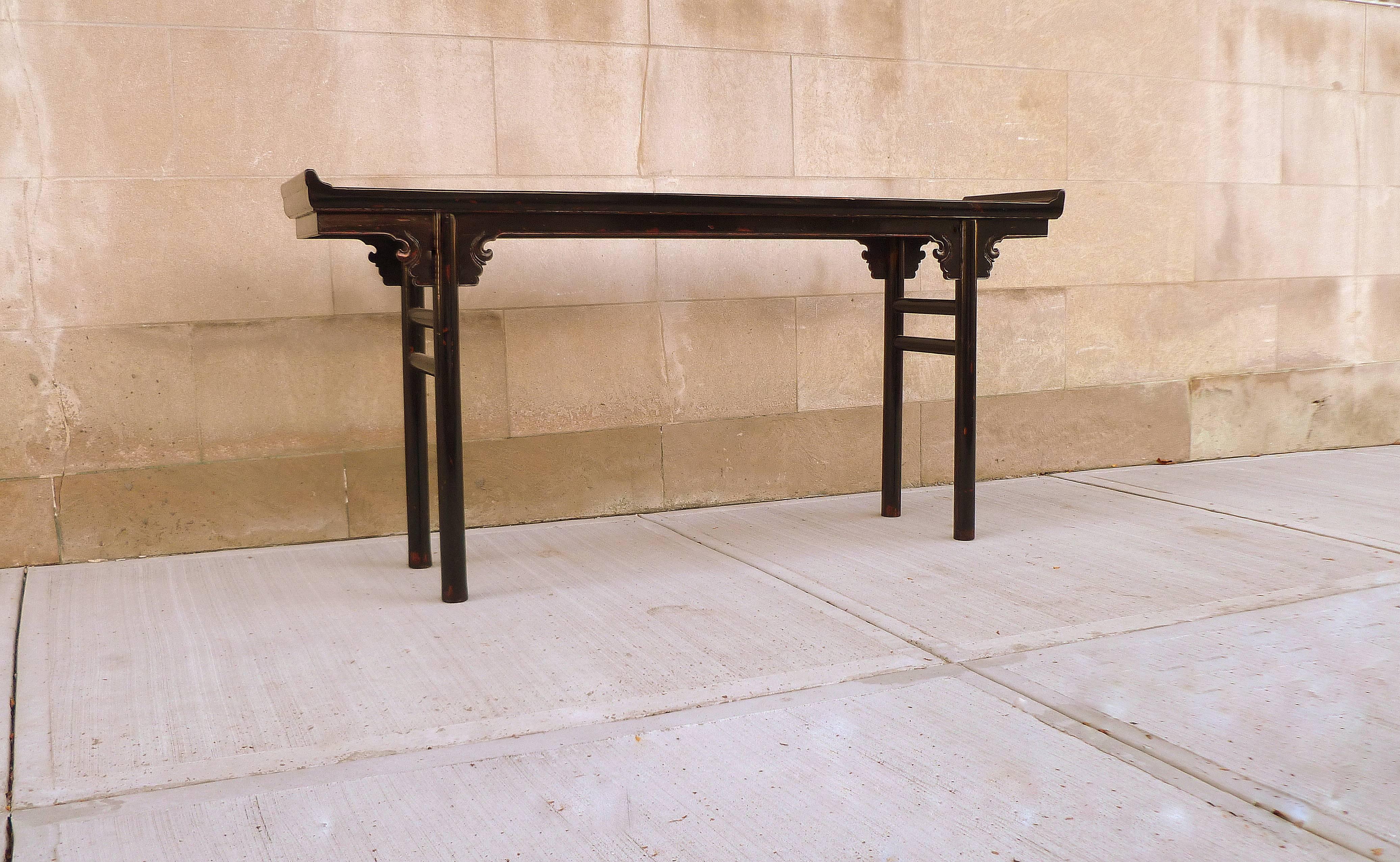 Polished Black Lacquer Console Table or Altar Table