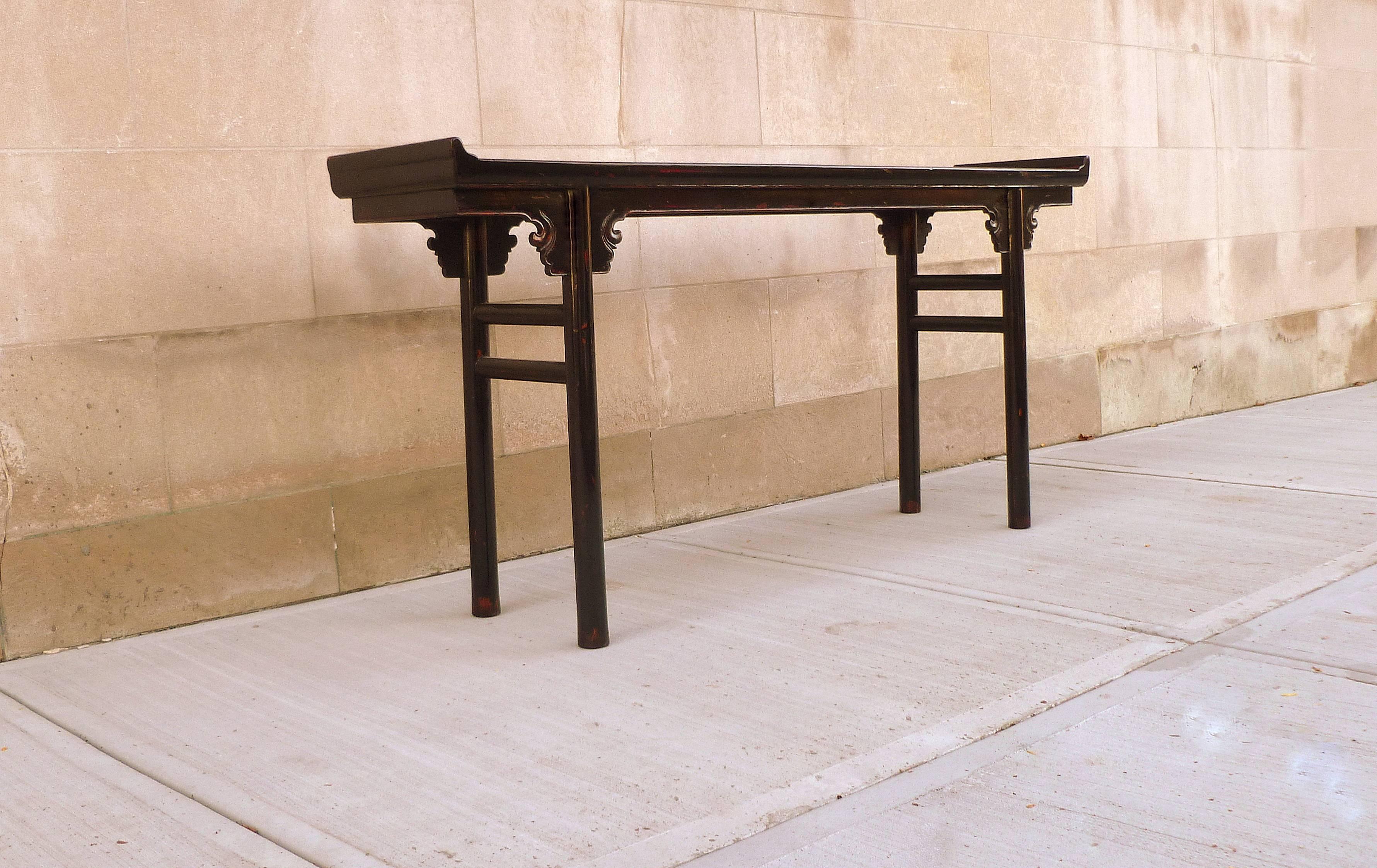 Black Lacquer Console Table or Altar Table In Good Condition In Greenwich, CT