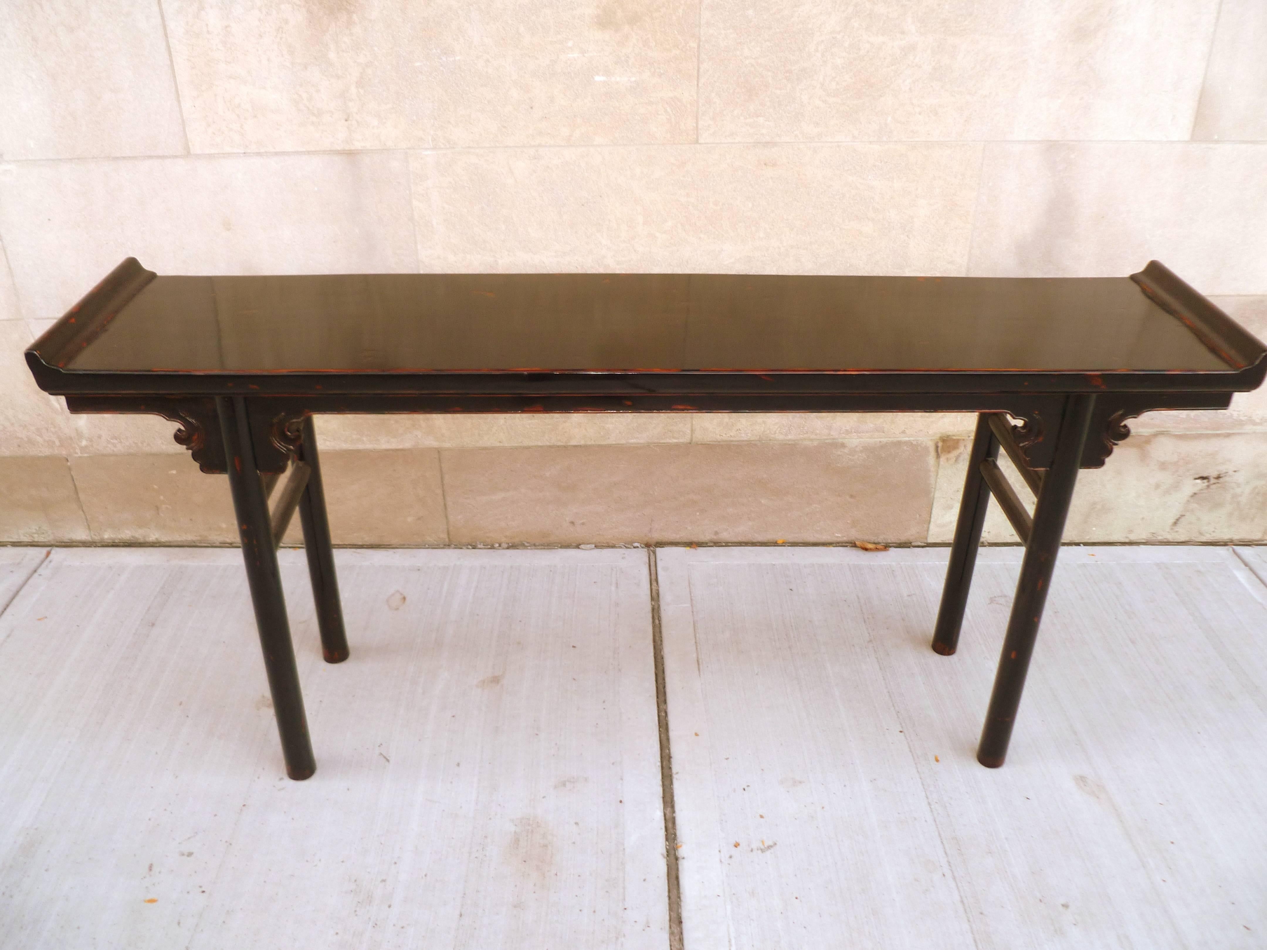 Early 20th Century Black Lacquer Console Table or Altar Table