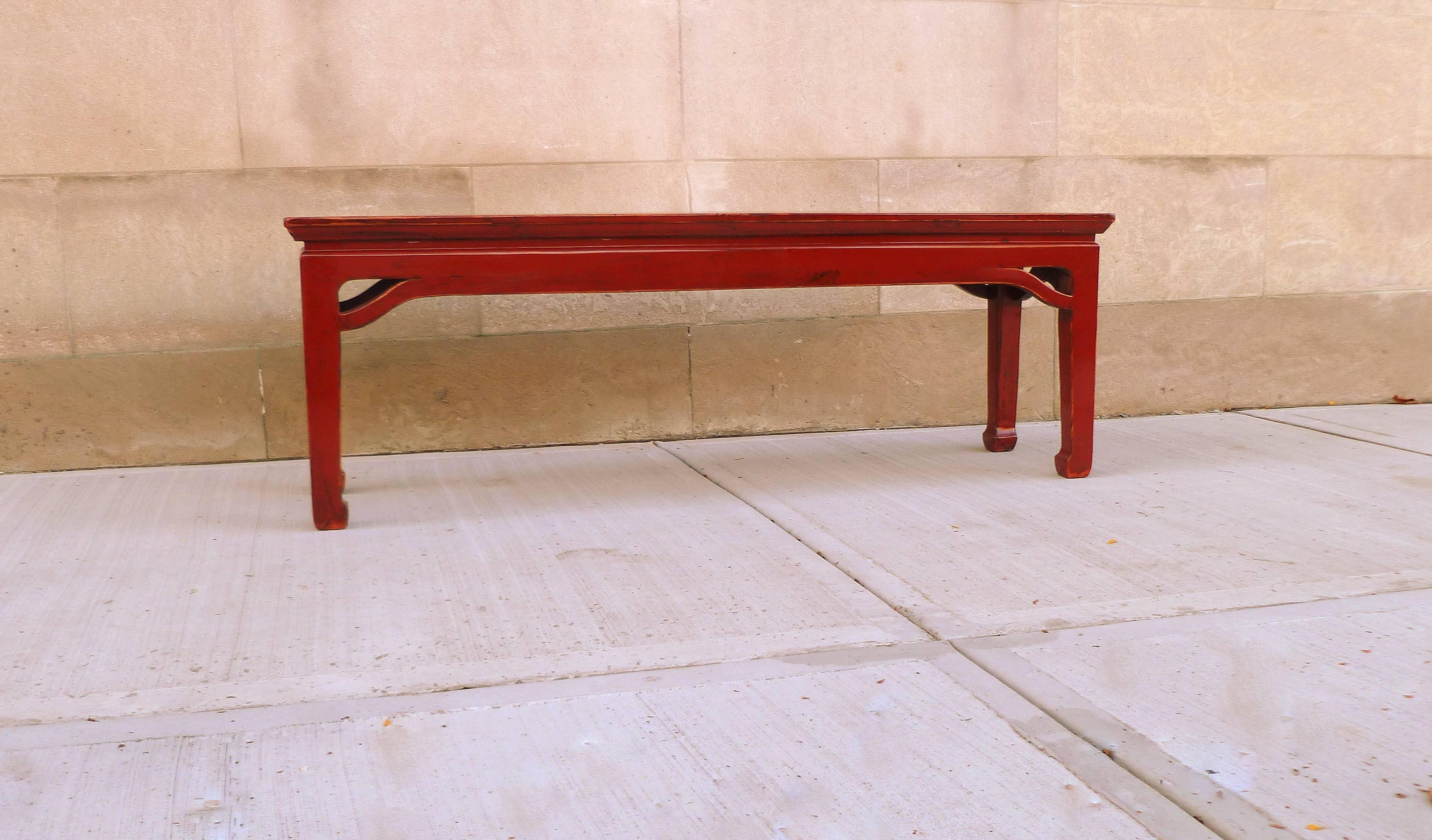 Red Lacquer Bench In Excellent Condition In Greenwich, CT