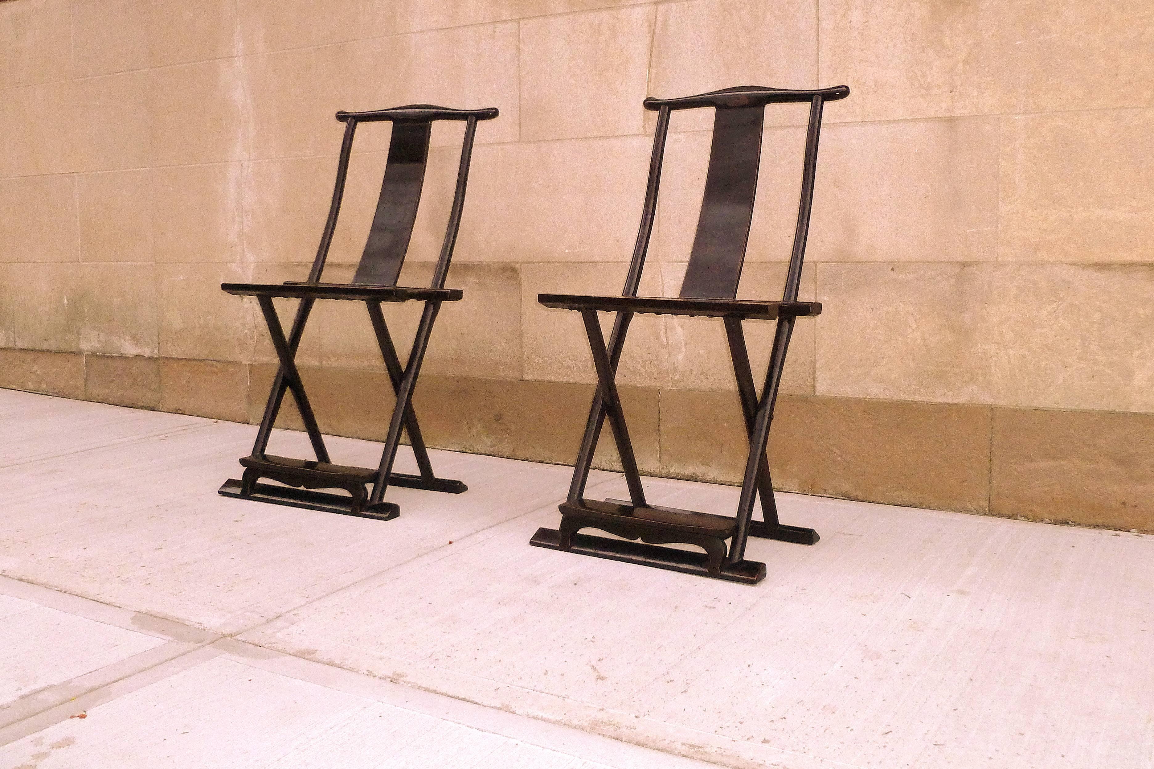 Ming Pair of Black Lacquer Folding Chairs