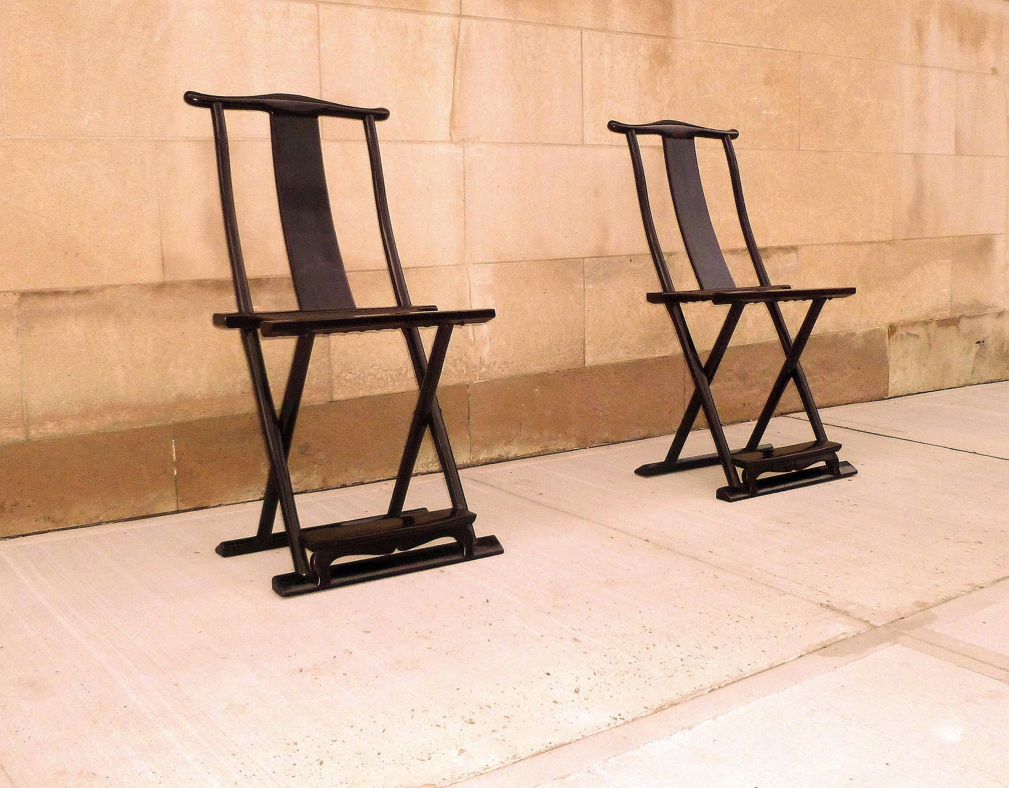 Early 20th Century Pair of Black Lacquer Folding Chairs