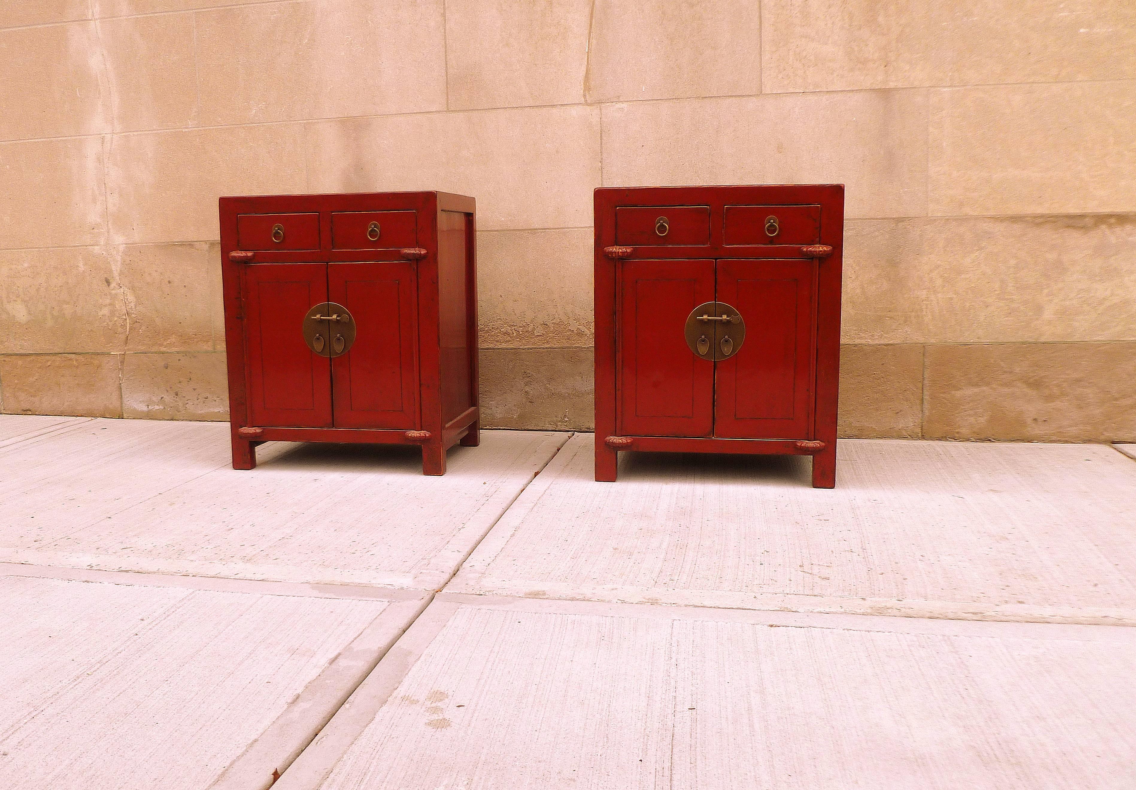 Ming Pair of Red Lacquer Chests