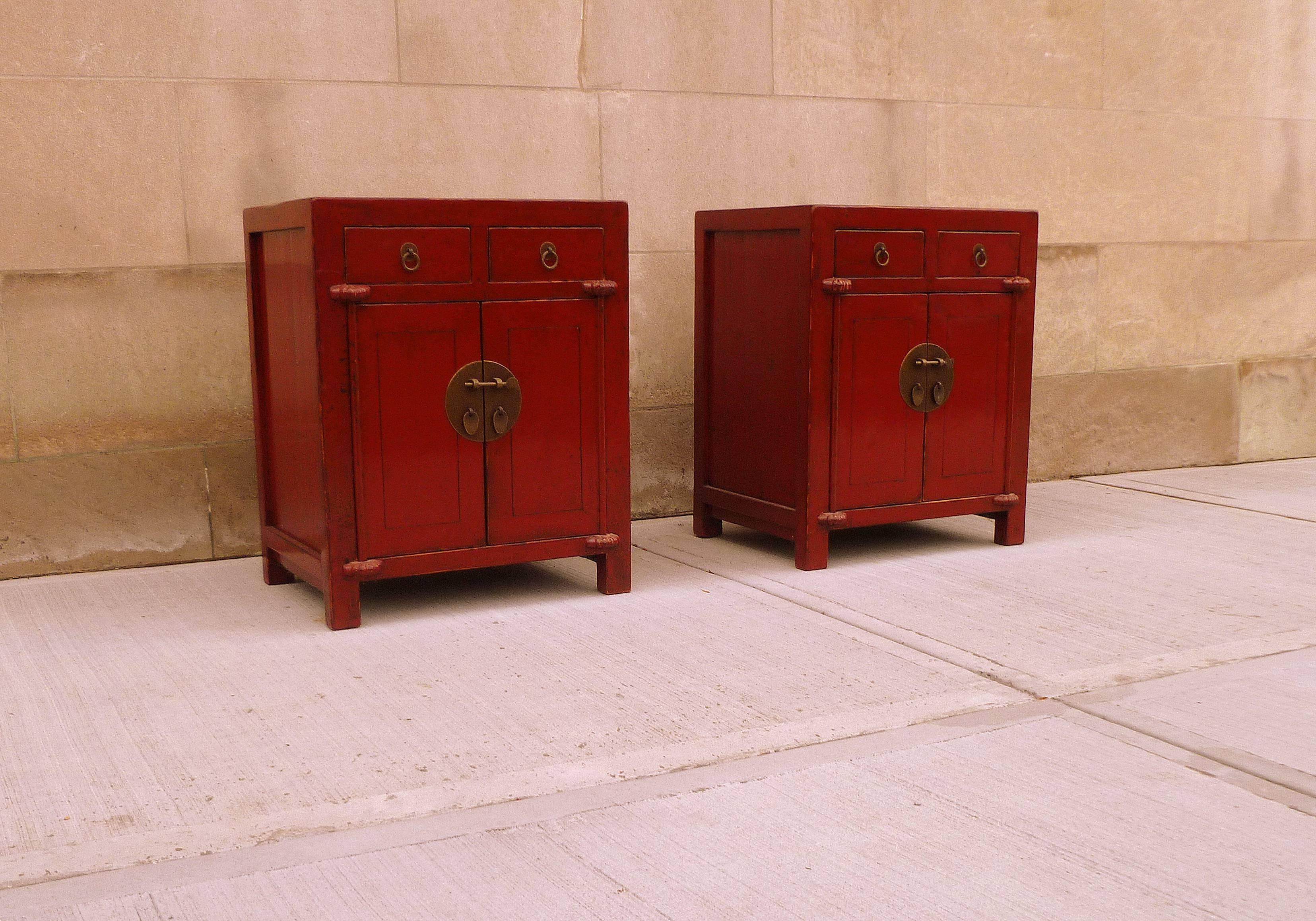 Pair of Red Lacquer Chests In Excellent Condition In Greenwich, CT