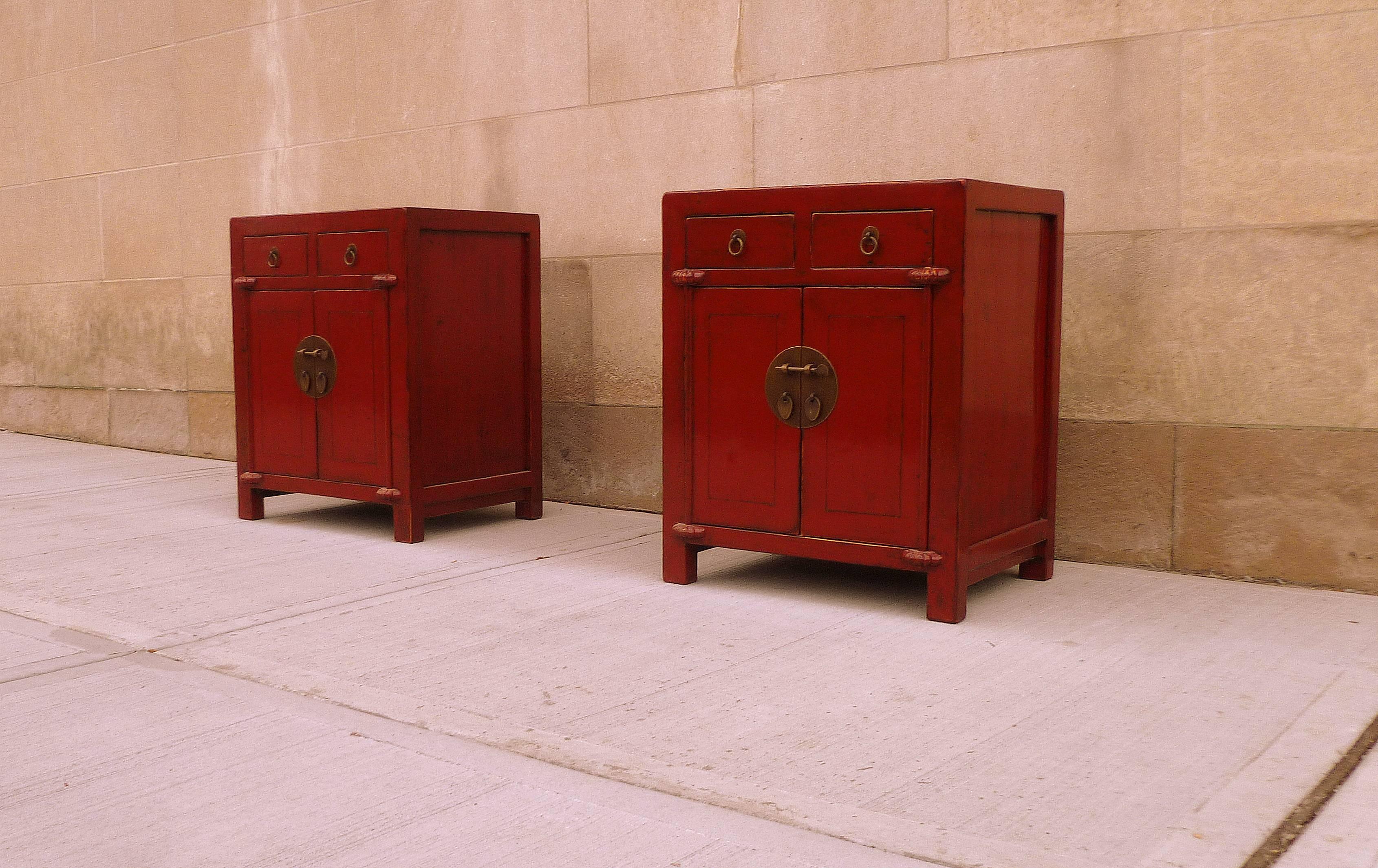 Early 20th Century Pair of Red Lacquer Chests