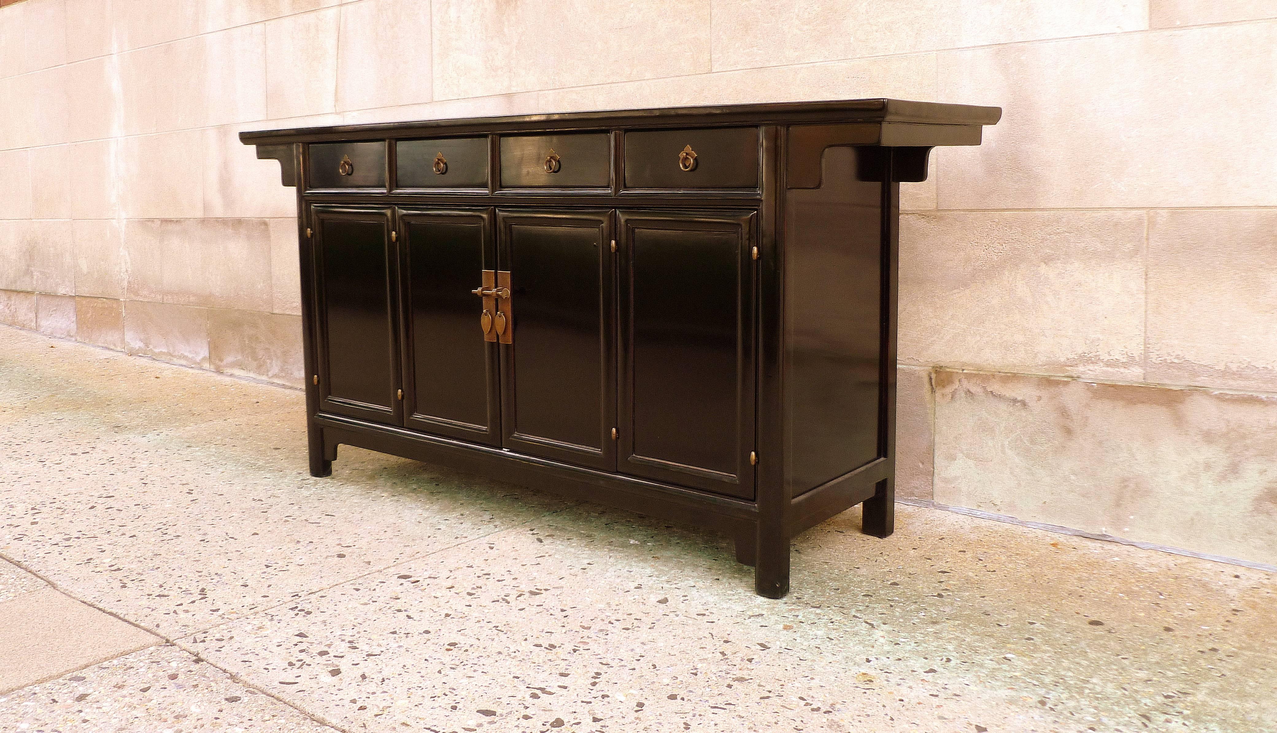 Polished Refined Black Lacquer Sideboard