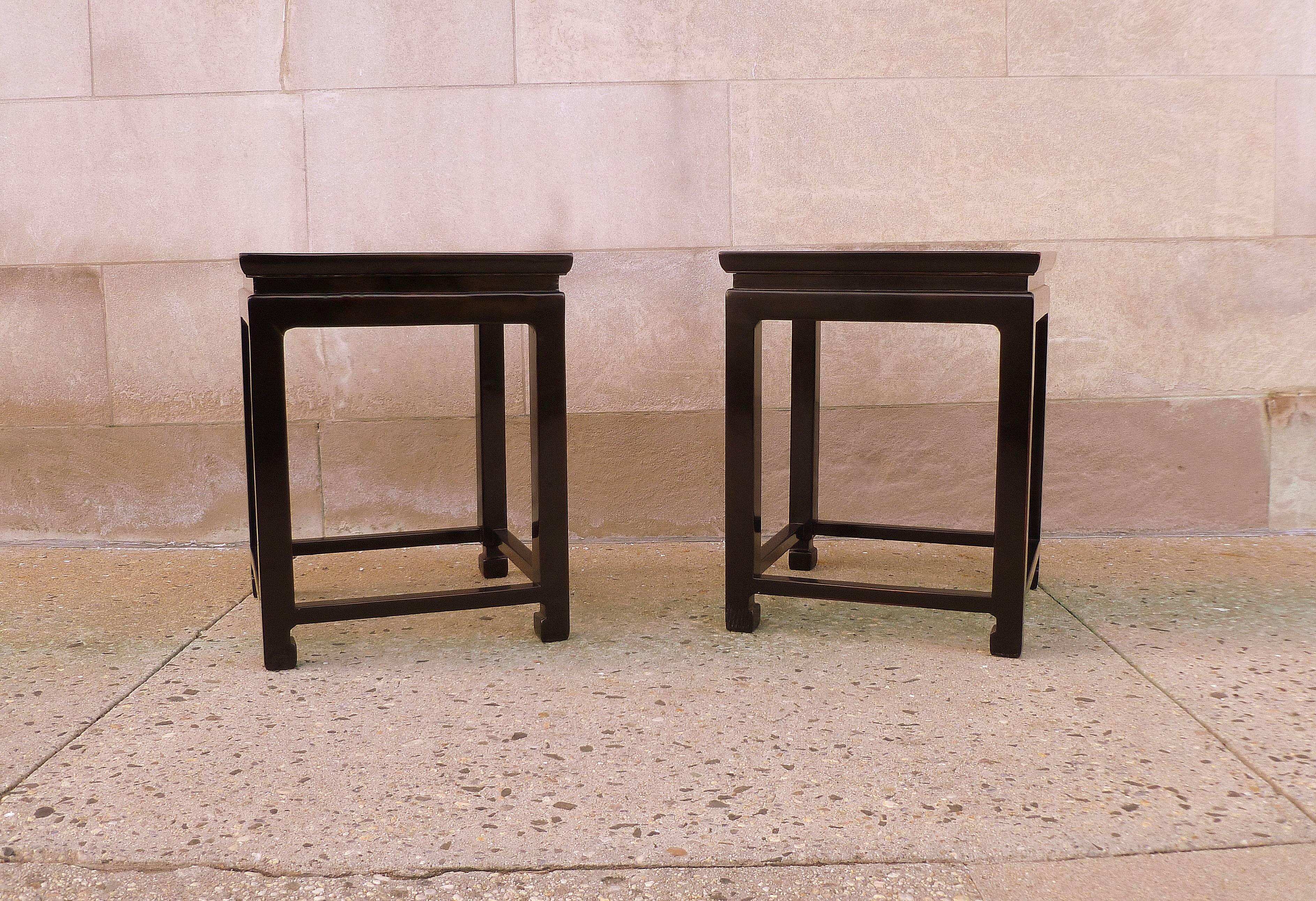 Polished Pair of Fine Black Lacquer End Tables