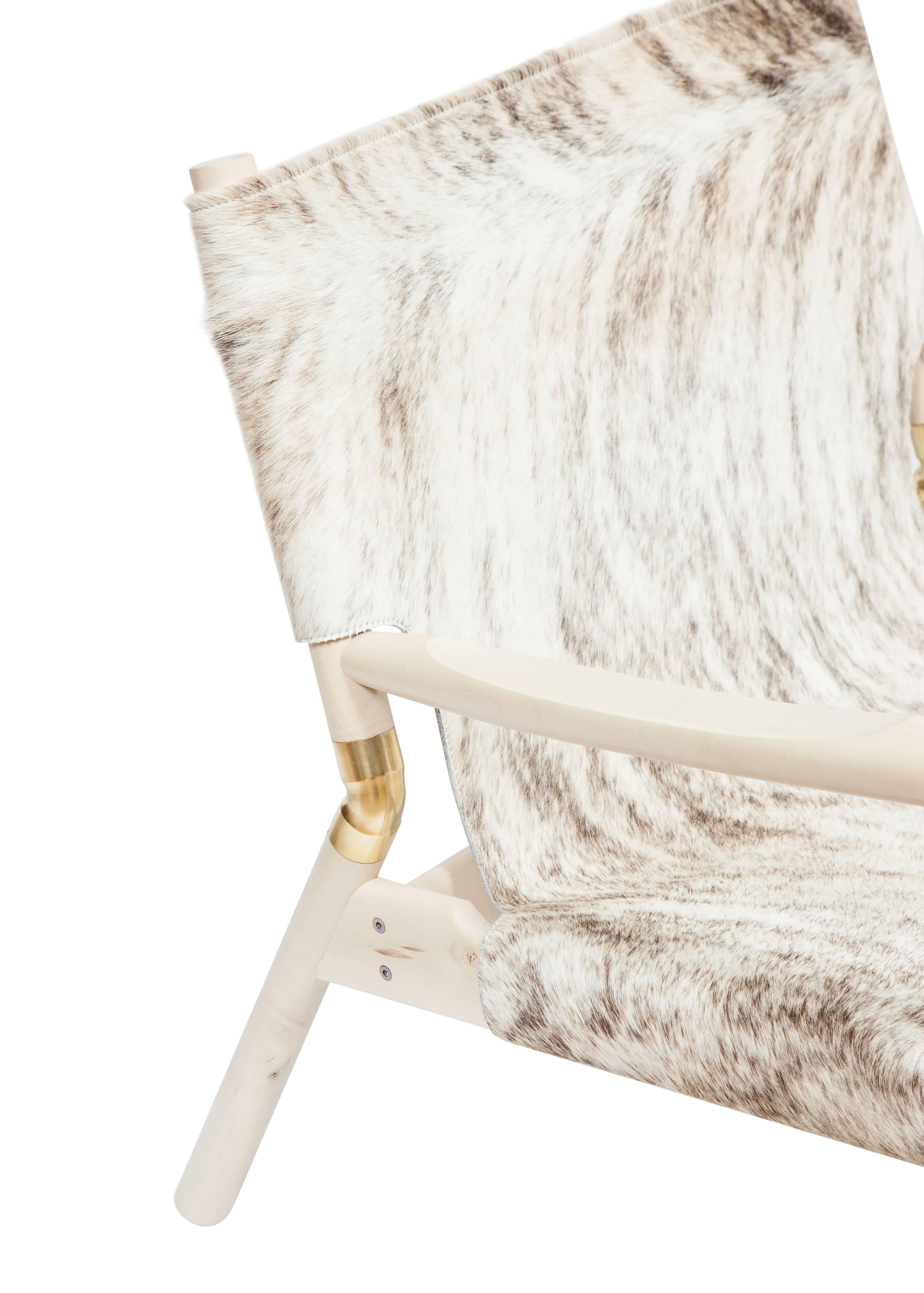 Brass Erickson Aesthetics Slung Brindle Hide Holly Lounge Chair For Sale