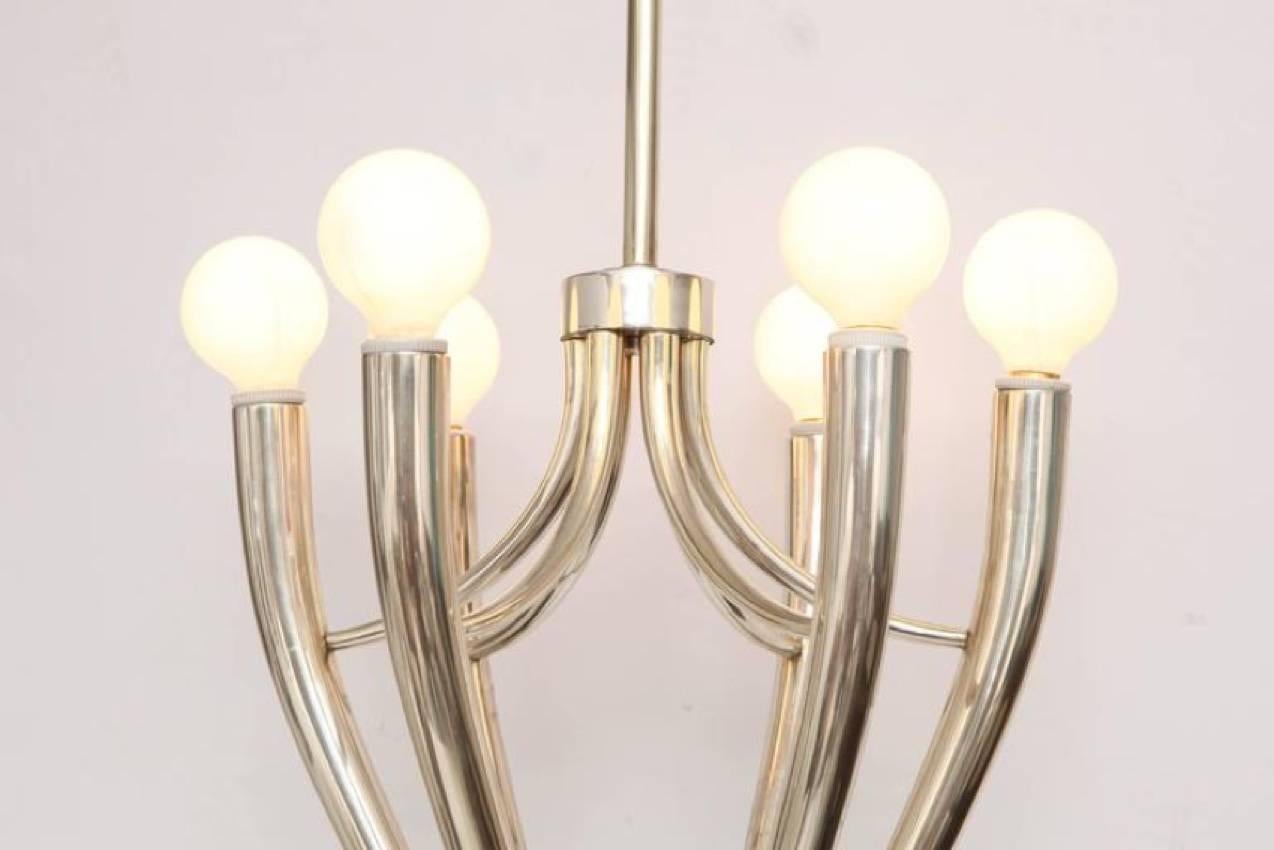 Six-Arm Nickeled Chandelier in the Style of Guglielmo Ulrich In Excellent Condition For Sale In New York, NY