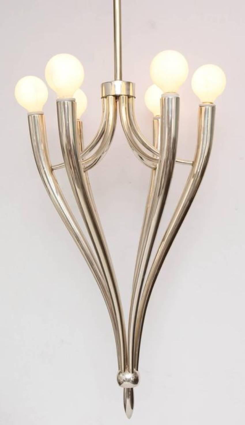 Six-Arm Nickeled Chandelier in the Style of Guglielmo Ulrich For Sale 3