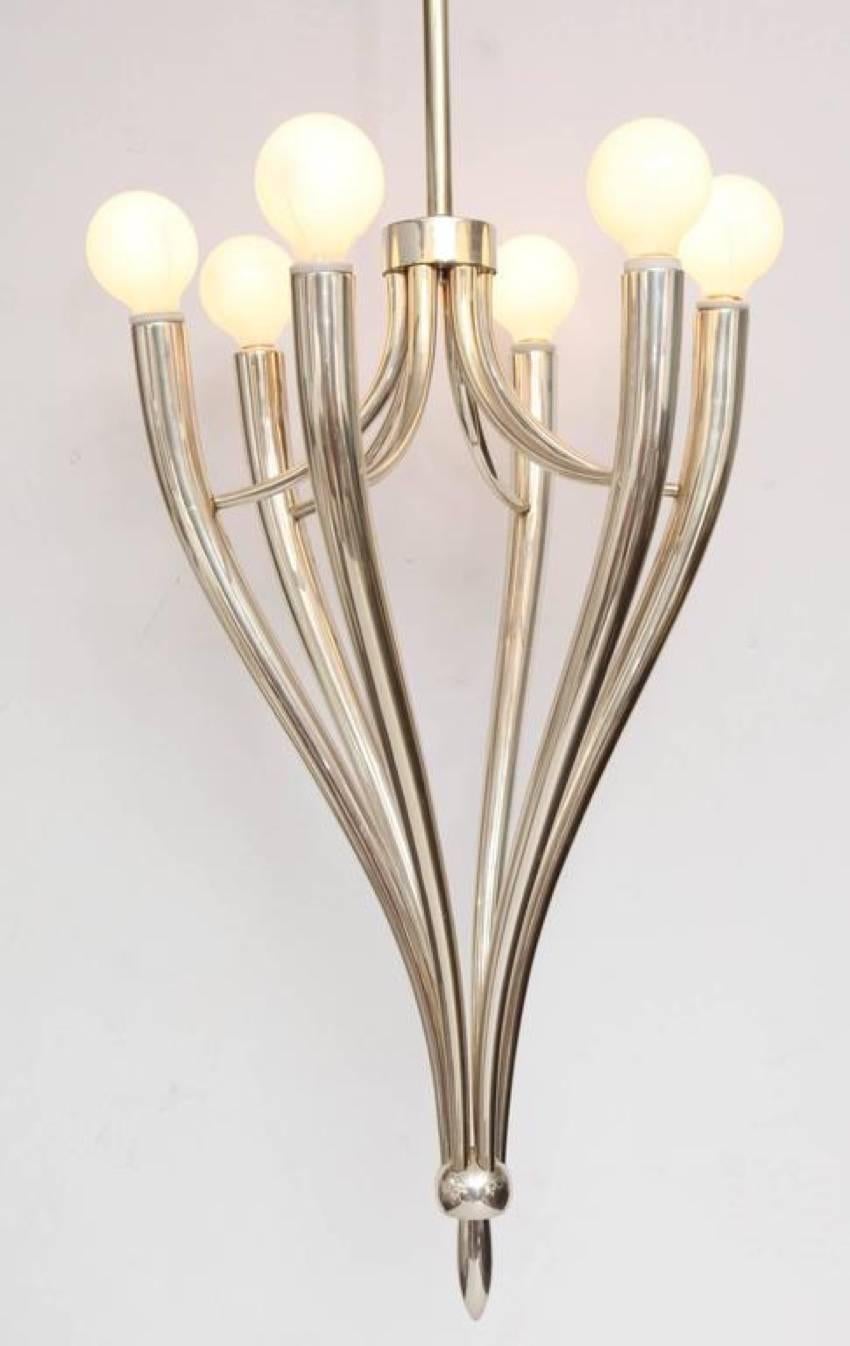 Six-Arm Nickeled Chandelier in the Style of Guglielmo Ulrich For Sale 4