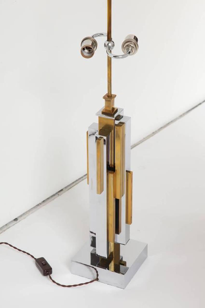 American Modernist Skyscraper Brass and Nickel Table Lamps For Sale