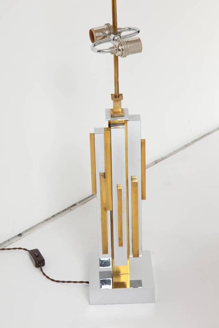 Polished Modernist Skyscraper Brass and Nickel Table Lamps For Sale
