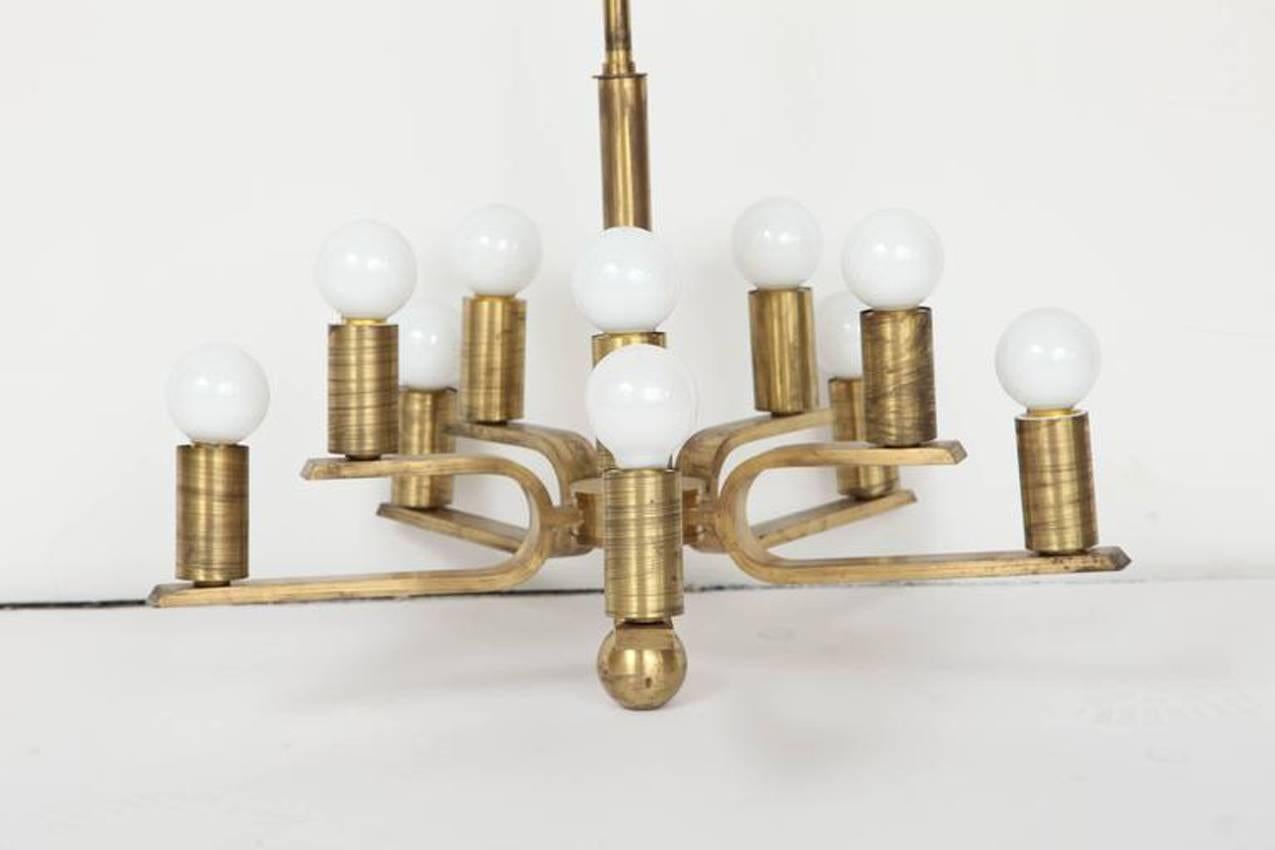 Brass Machine Age Chandelier In Excellent Condition For Sale In New York, NY