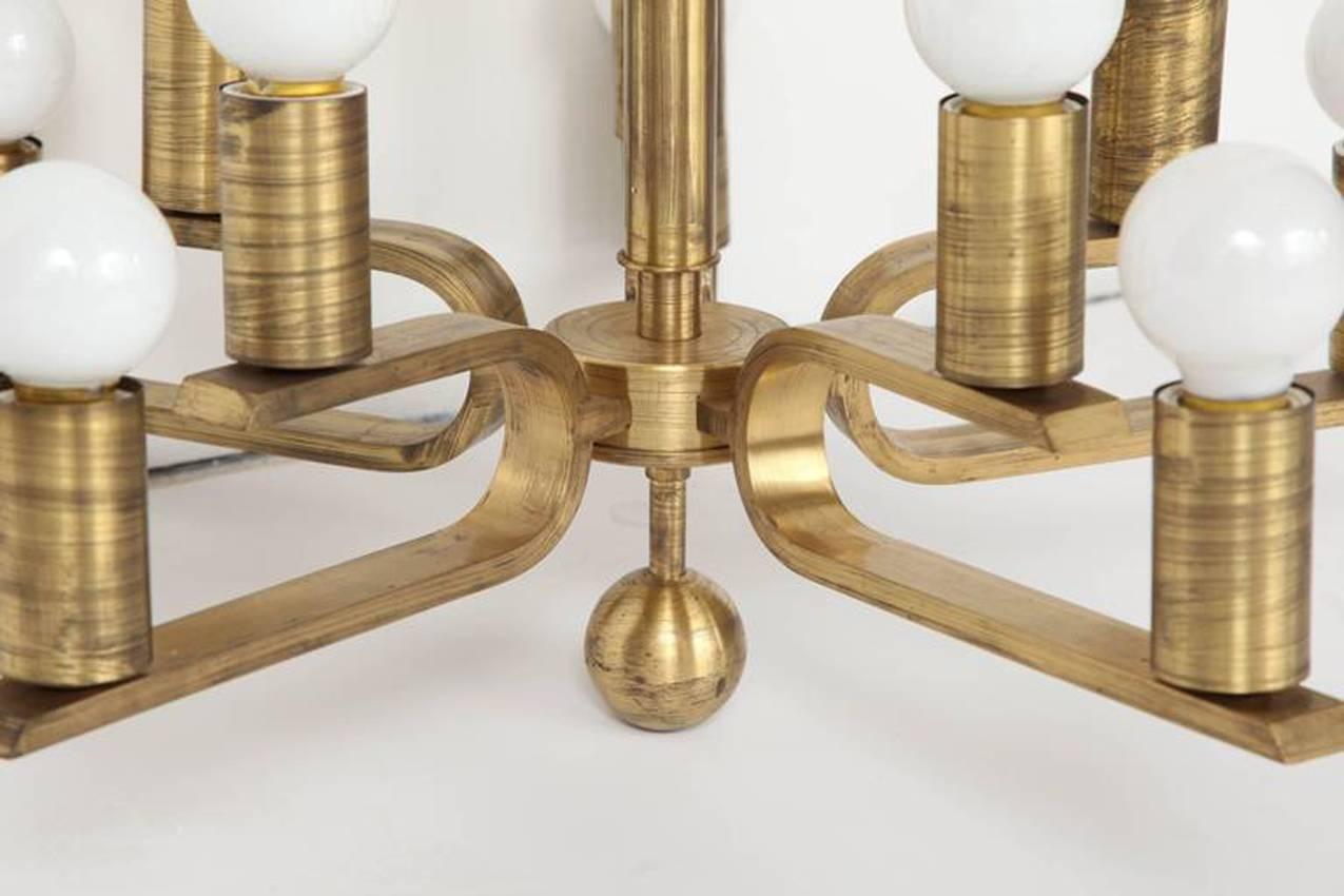 Mid-20th Century Brass Machine Age Chandelier For Sale