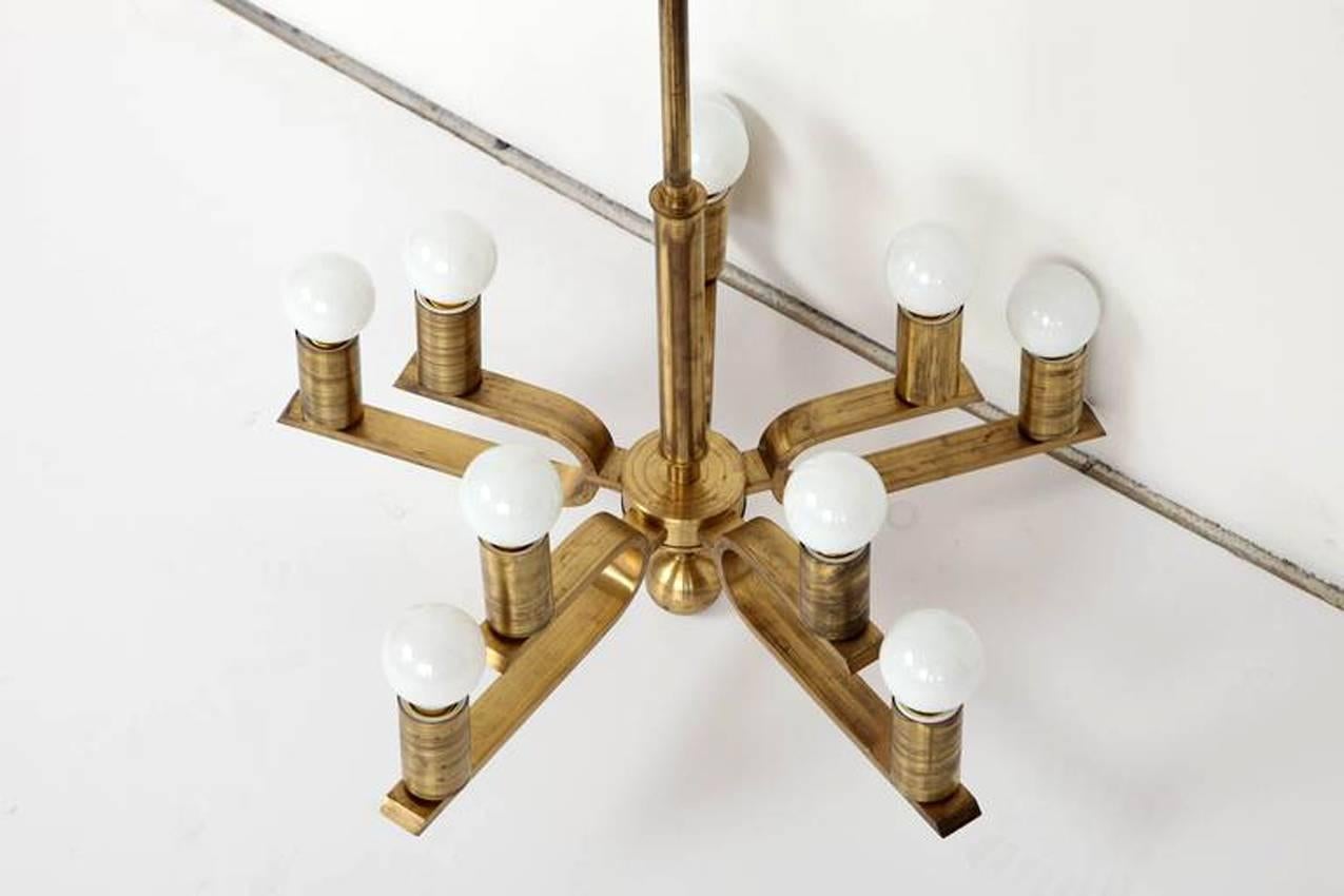 Brass Machine Age Chandelier For Sale 2