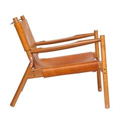 Erickson Aesthetics  Slung Leather Teak  Lounge Chair