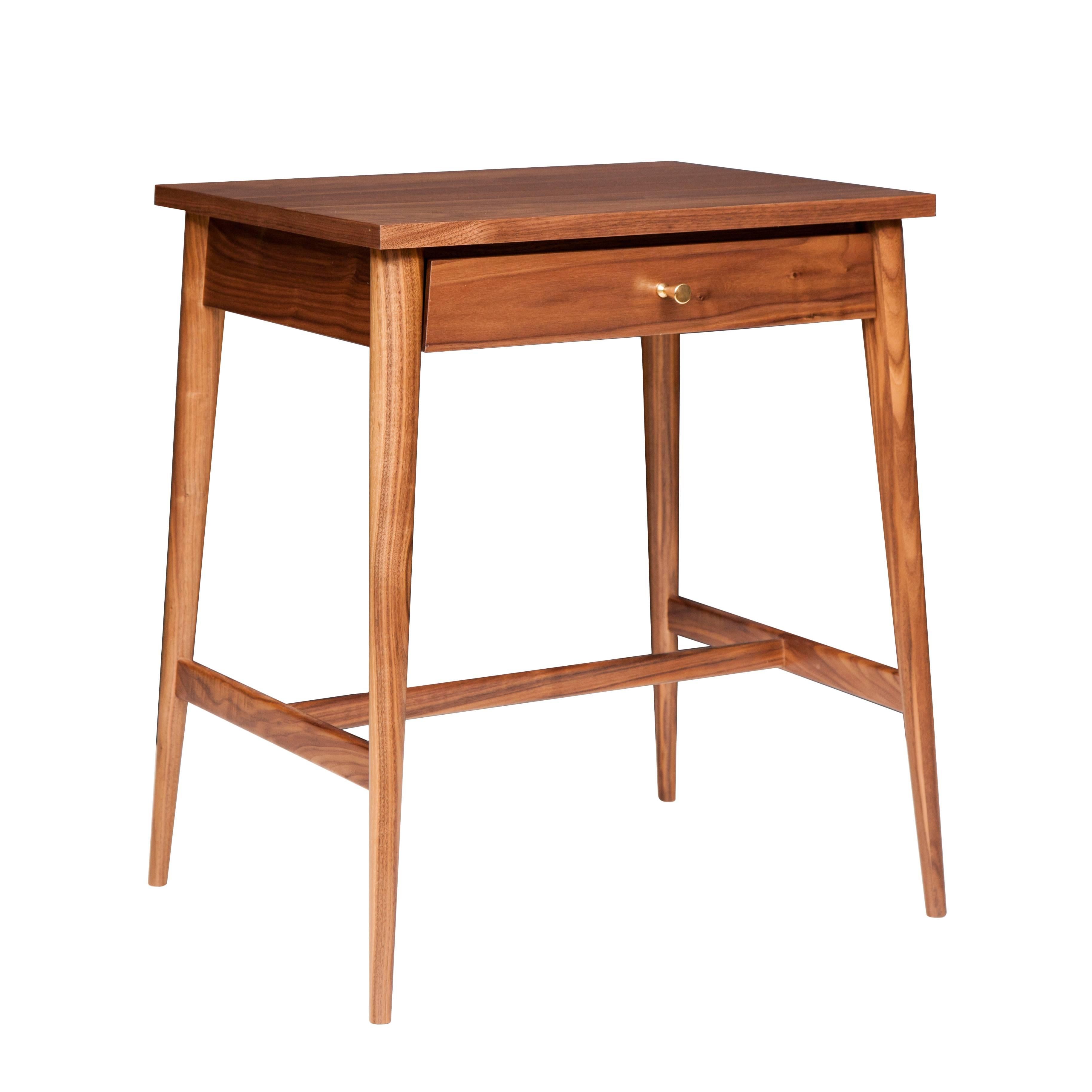 Mn originals walnut nightstand newly remade from Paul McCobb’s Planner Group line. Walnut construction, all handmade to exact specifications of original 1950s production. Single top drawer with solid brass hardware. Please contact us about custom