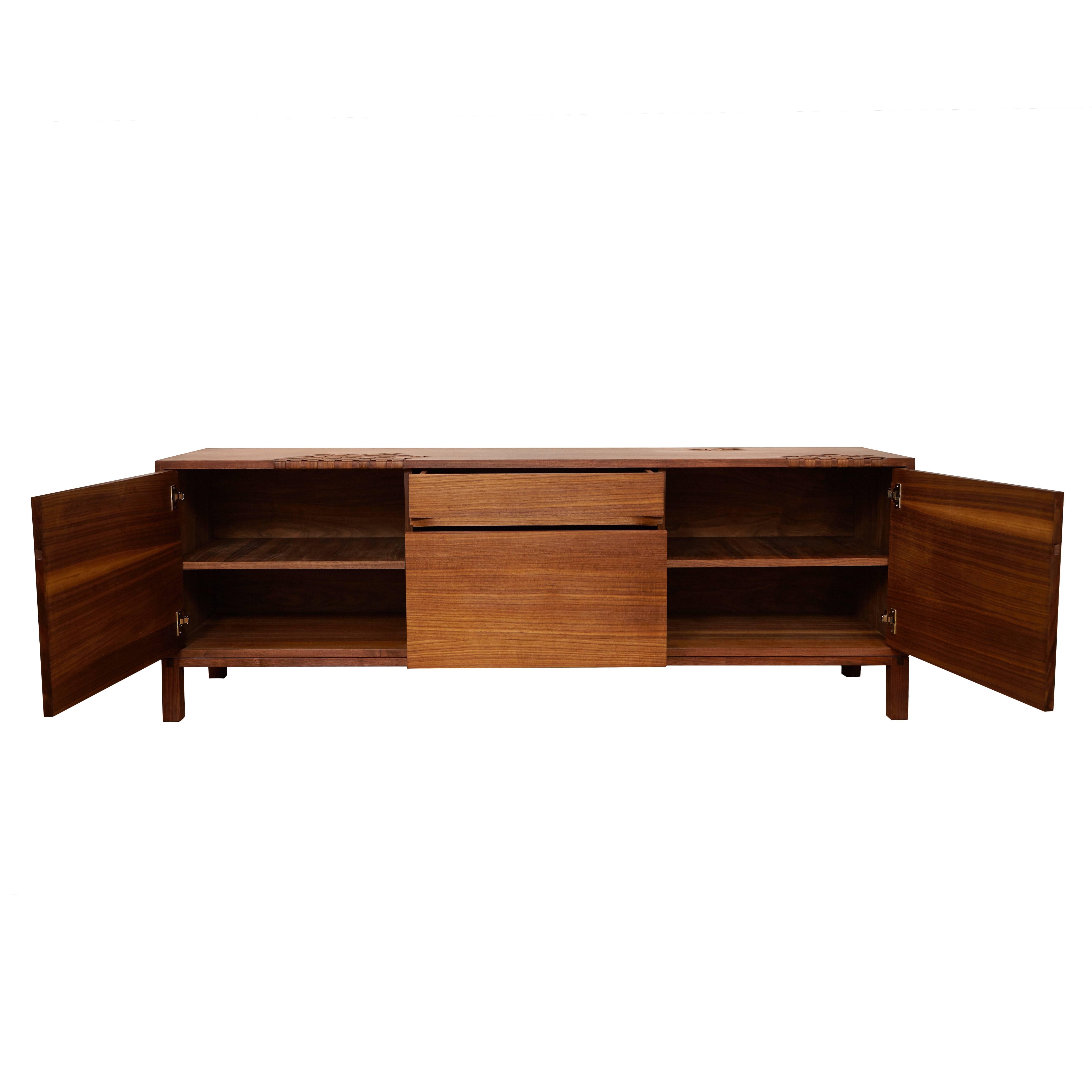 American Craftsman Walnut Weave Credenza by Don Howell For Sale