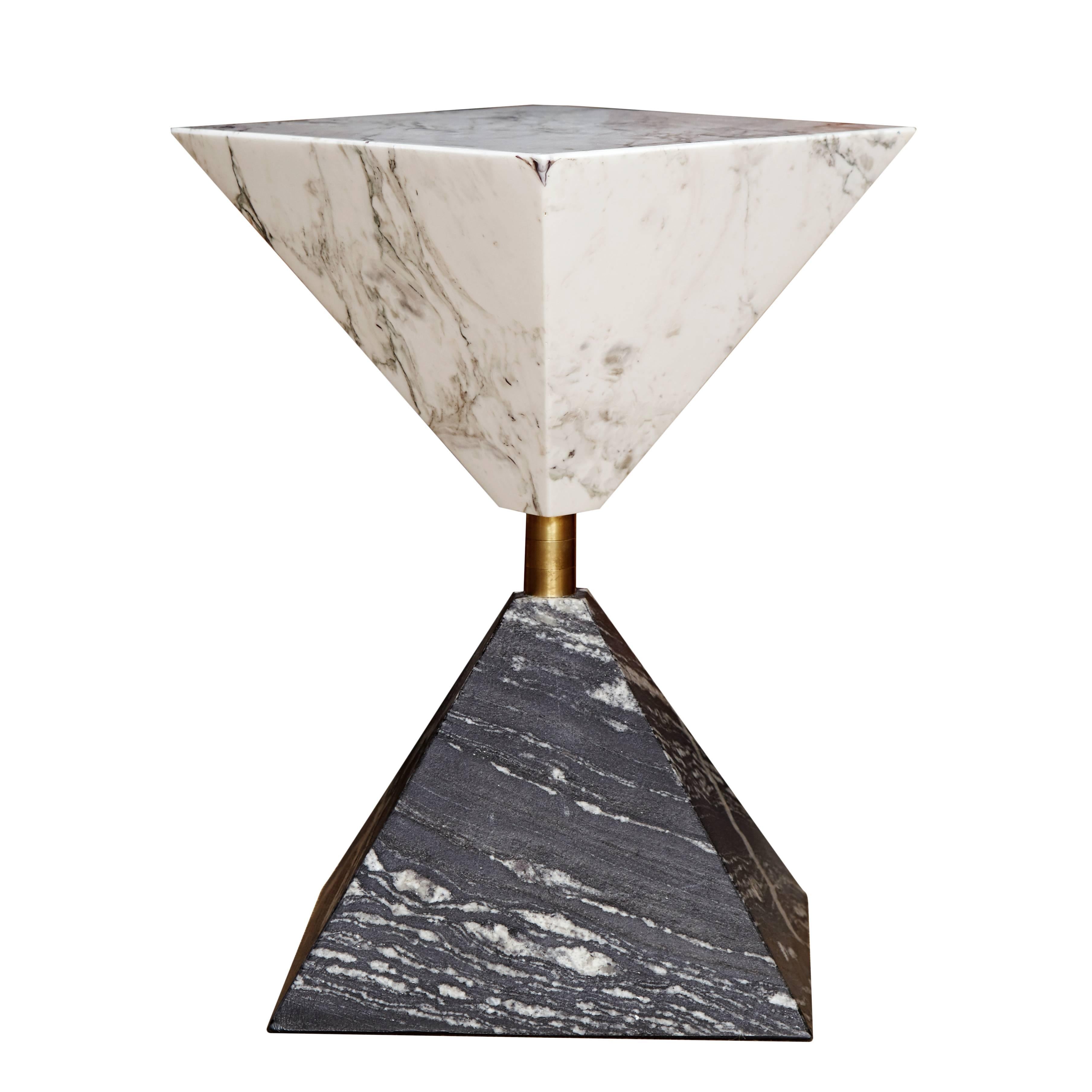 Erickson aesthetics statuary marble and green bamboo granite double pyramid table by Ben Erickson.
Custom orders have a lead time of 10-12 weeks FOB NYC. Lead time contingent upon selection of finishes, approval of shop drawings (if applicable),