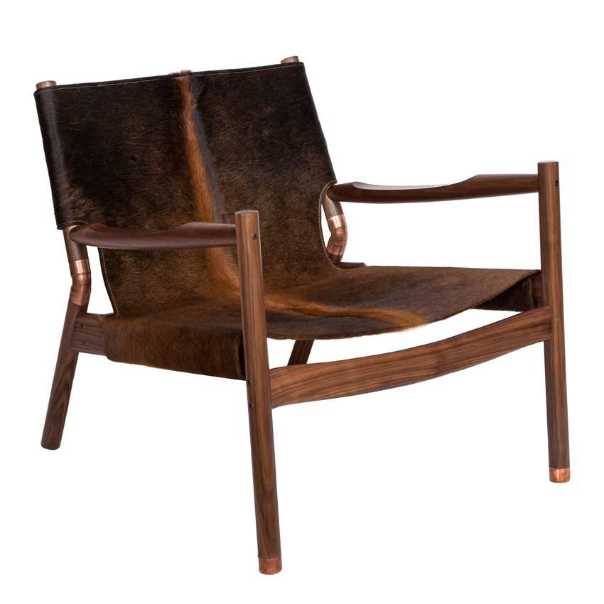 Erickson Aesthetics  Slung Brindle Walnut Lounge Chair For Sale