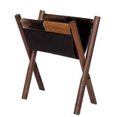 Erickson Aesthetics  Solid Walnut Folding X-Base Ottoman with Hide Seat