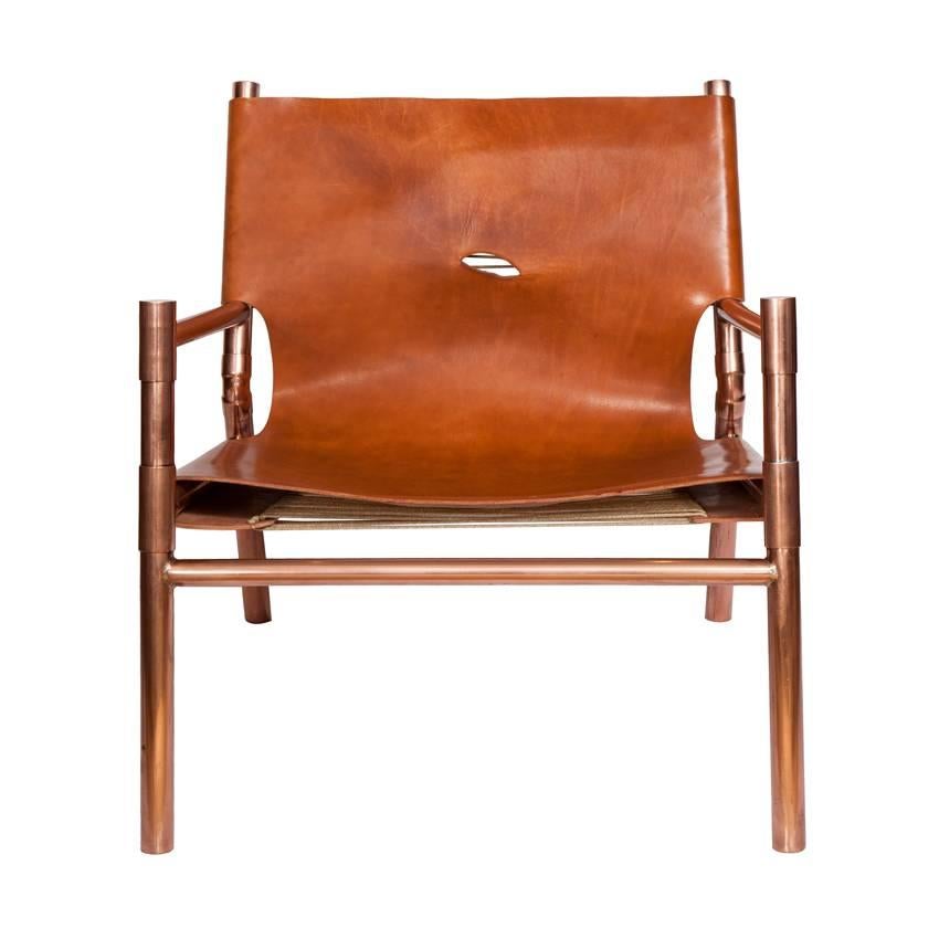 Slung calf copper lounge chair with copper joint connectors.
Designed by Ben Erickson for  Erickson Aesthetics.

Seat height-12