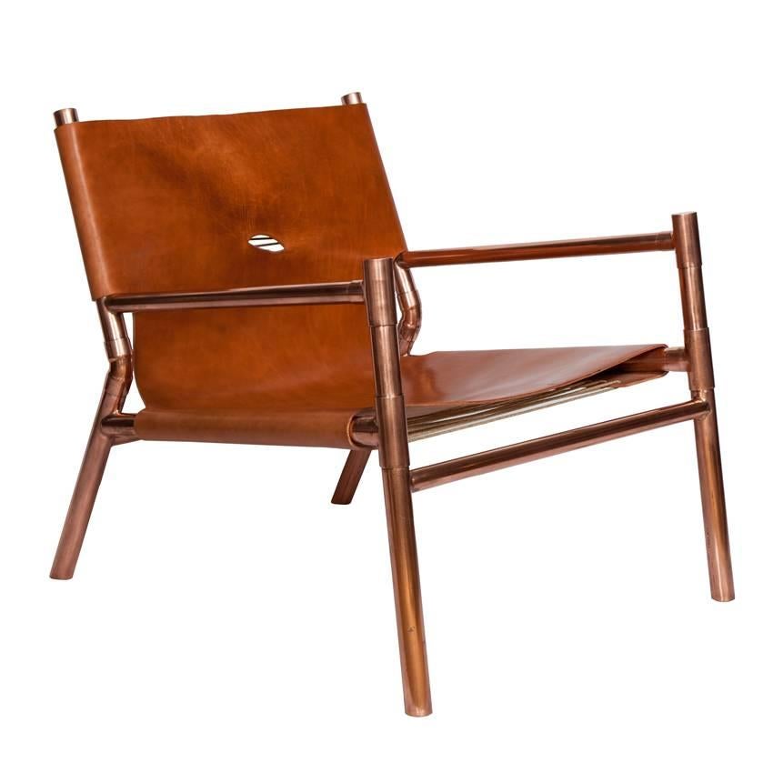 Erickson Aesthetics  Slung Calf Copper Lounge Chair For Sale