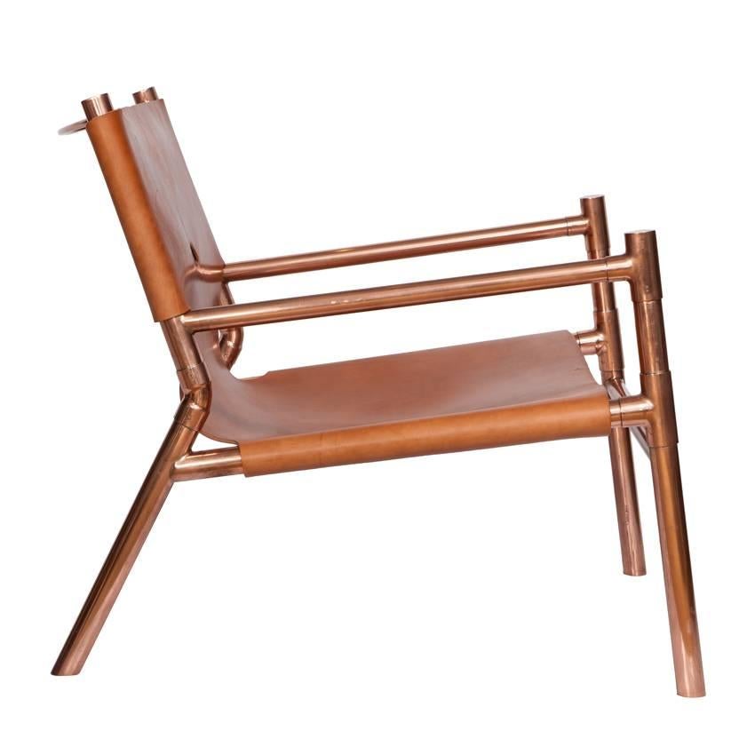 American Erickson Aesthetics  Slung Calf Copper Lounge Chair For Sale