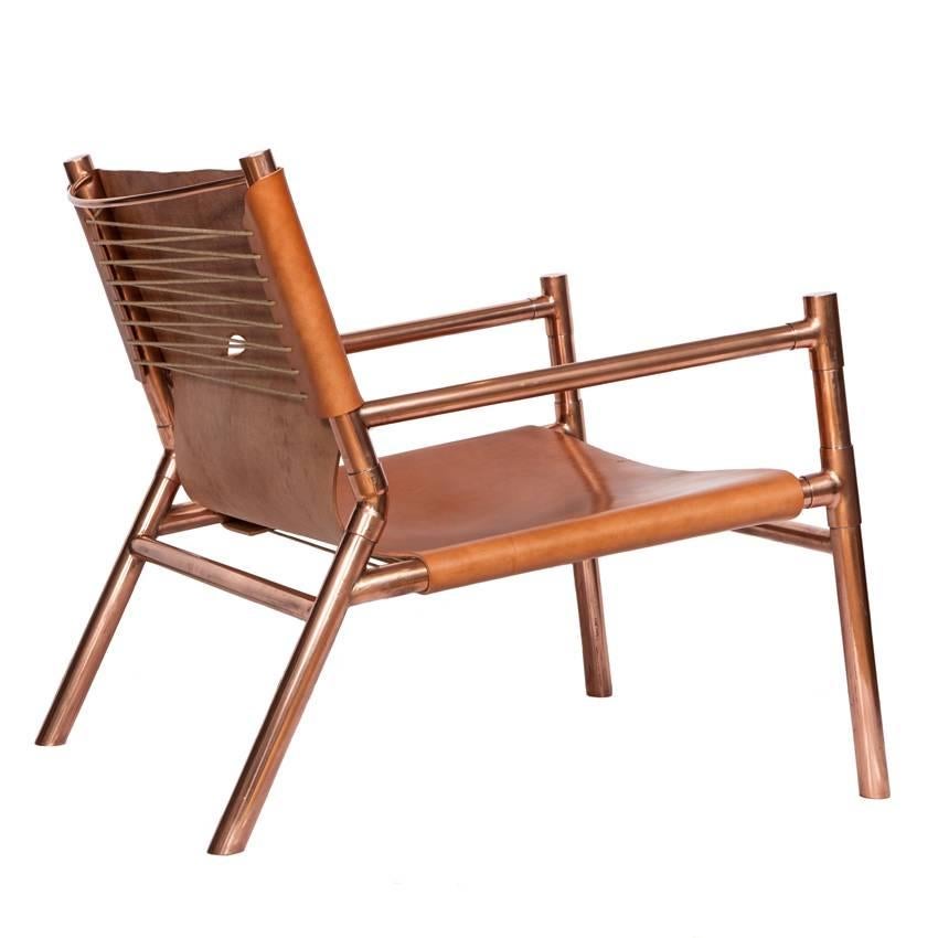 American Craftsman Erickson Aesthetics  Slung Calf Copper Lounge Chair For Sale