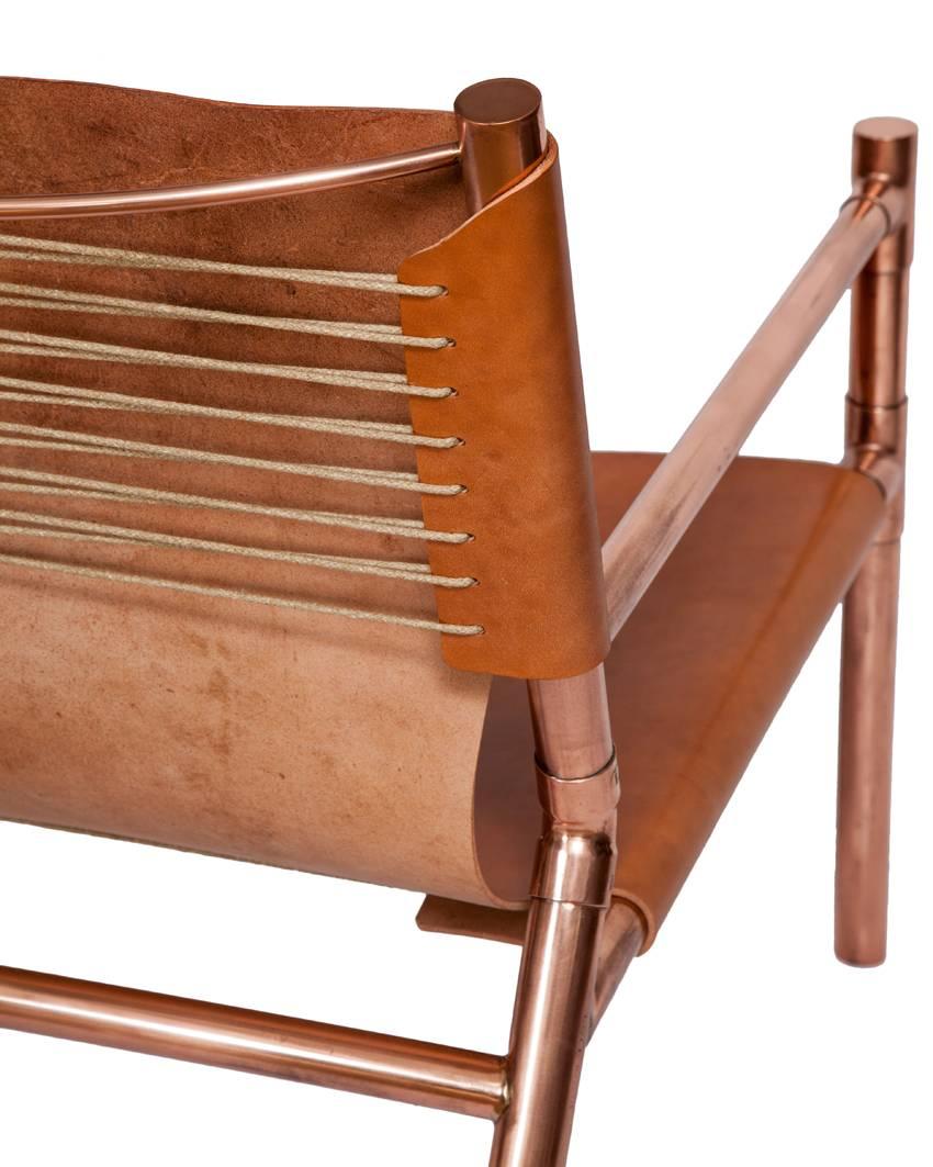 Erickson Aesthetics  Slung Calf Copper Lounge Chair In Excellent Condition For Sale In New York, NY