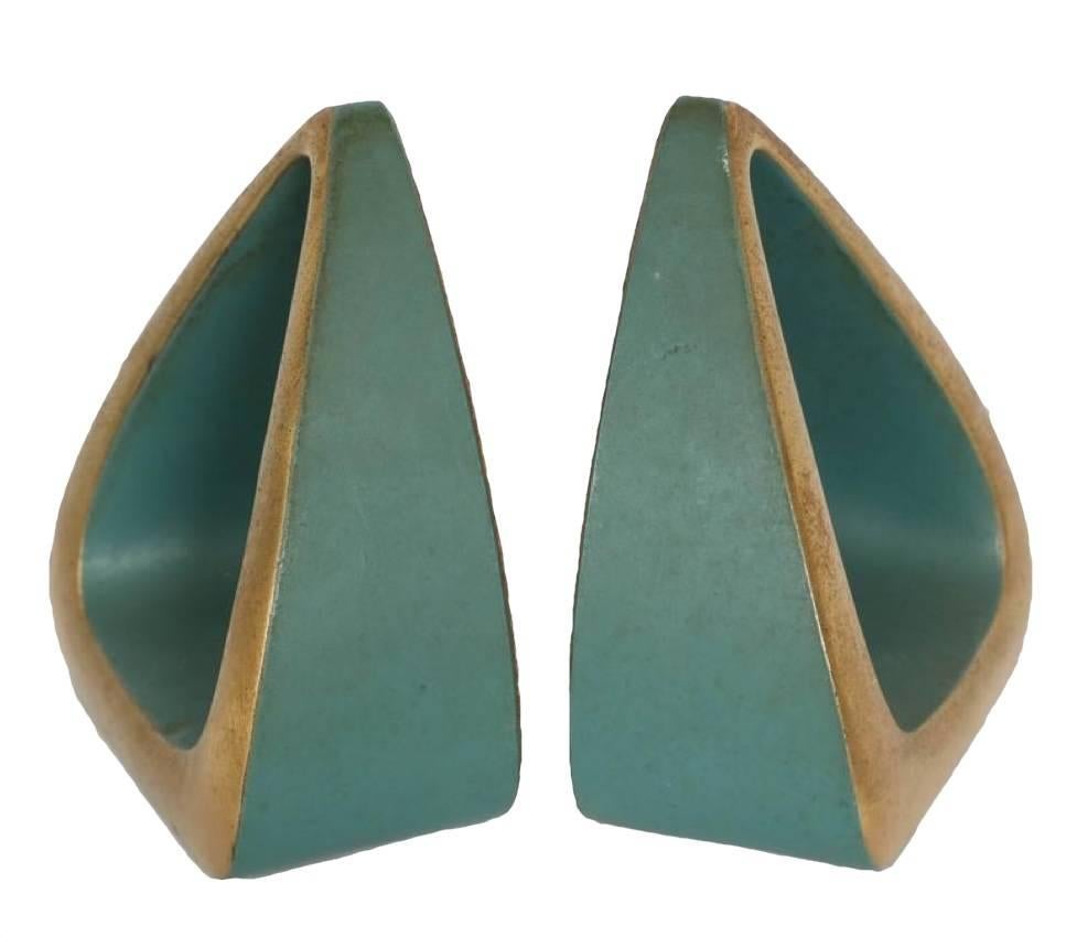 North American 1950s Brass Tear Drop Bookends