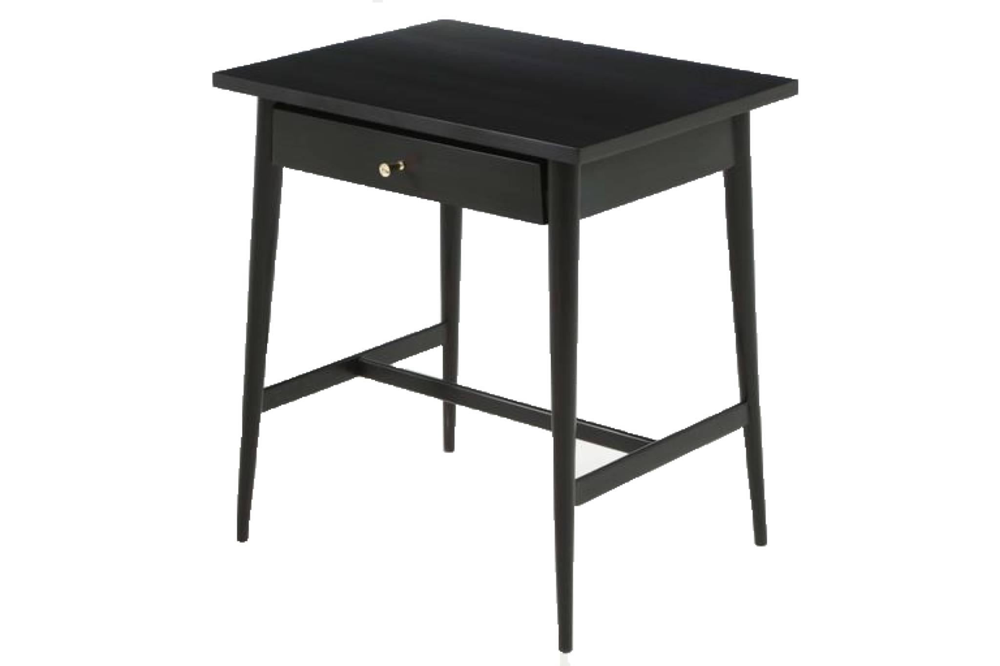 Paul McCobb Planner Group nightstands, circa 1955. Solid maple construction throughout, restored in a hand finished black lacquer with original brass conical drawer pull. Paul McCobb (1917-1969) is an American designer best known for the Planner