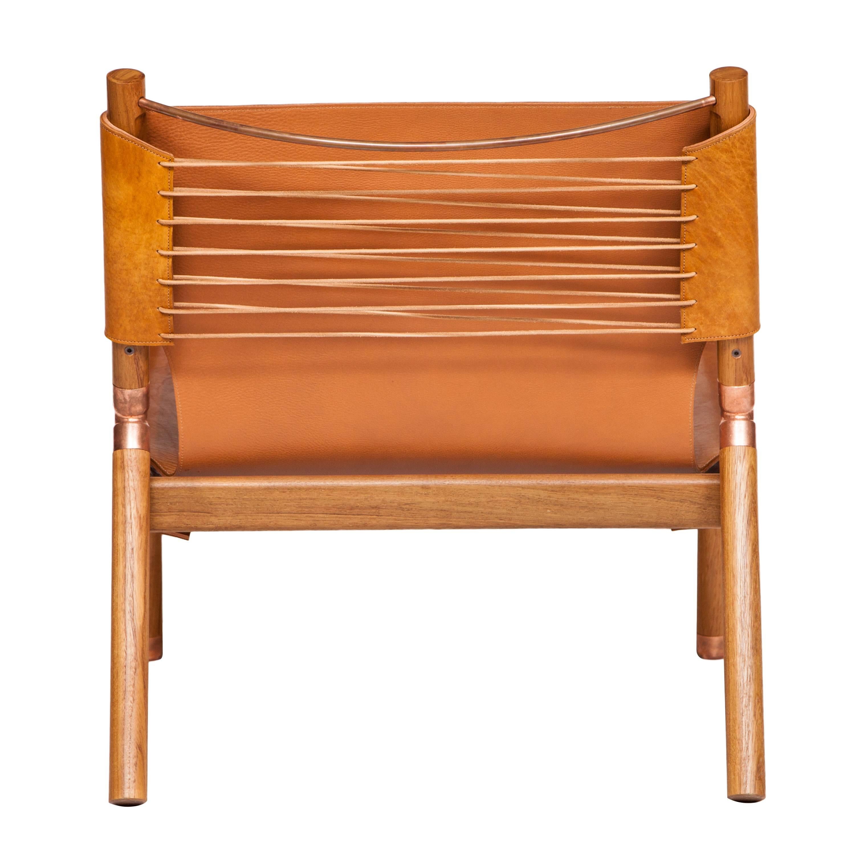 Contemporary Erickson Aesthetics  Slung Leather Teak  Lounge Chair For Sale
