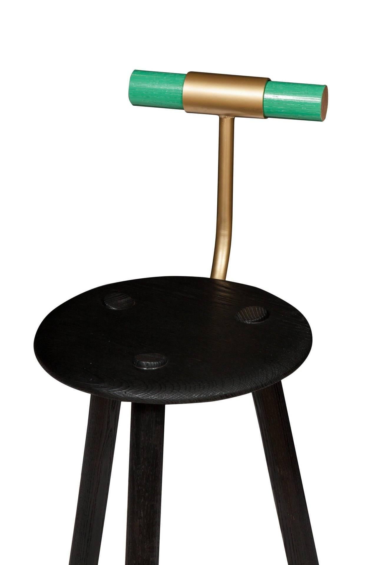 Mid-Century Modern Set of Four Erickson Aesthetics Charred Ash Tripod Stools with Backrest For Sale