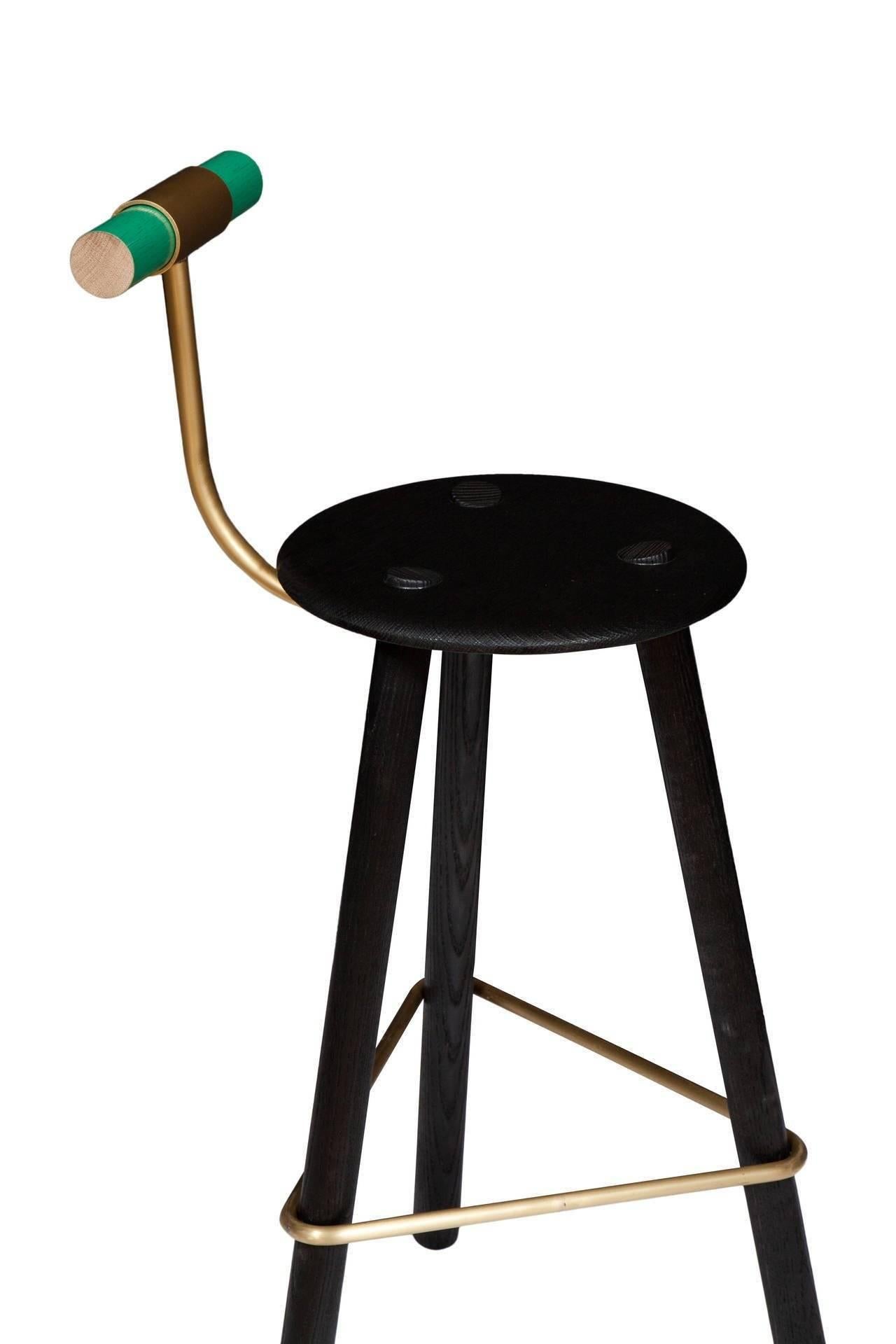 American Set of Four Erickson Aesthetics Charred Ash Tripod Stools with Backrest For Sale