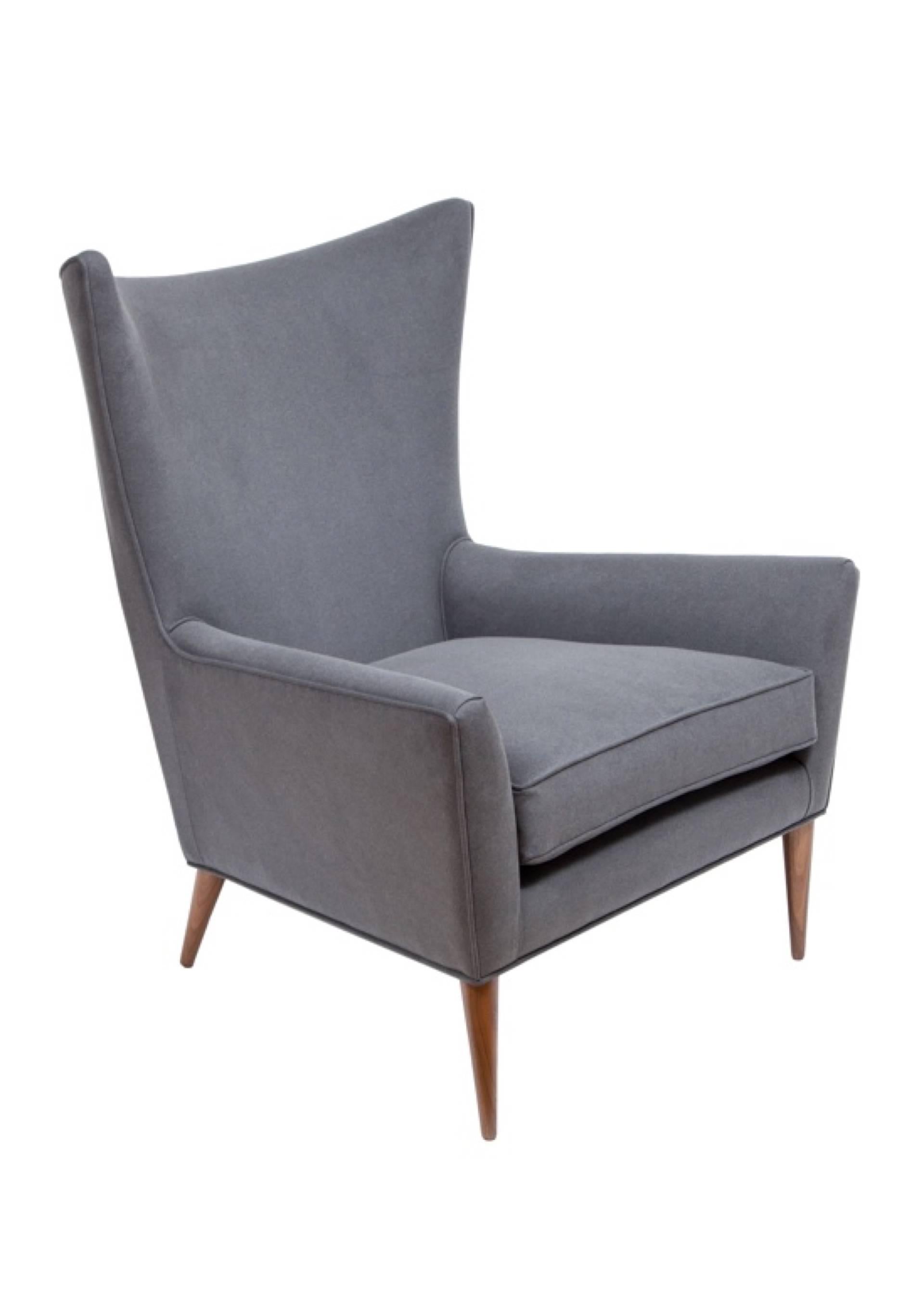 Sculpted high back armchair. The chair is detailed with single loose down feather seat cushion on solid turned legs.
Seat height 18”.
Seat depth 22”.
COM requirements: 6 yards
5% up-charge for contrasting fabrics and or welting
COL