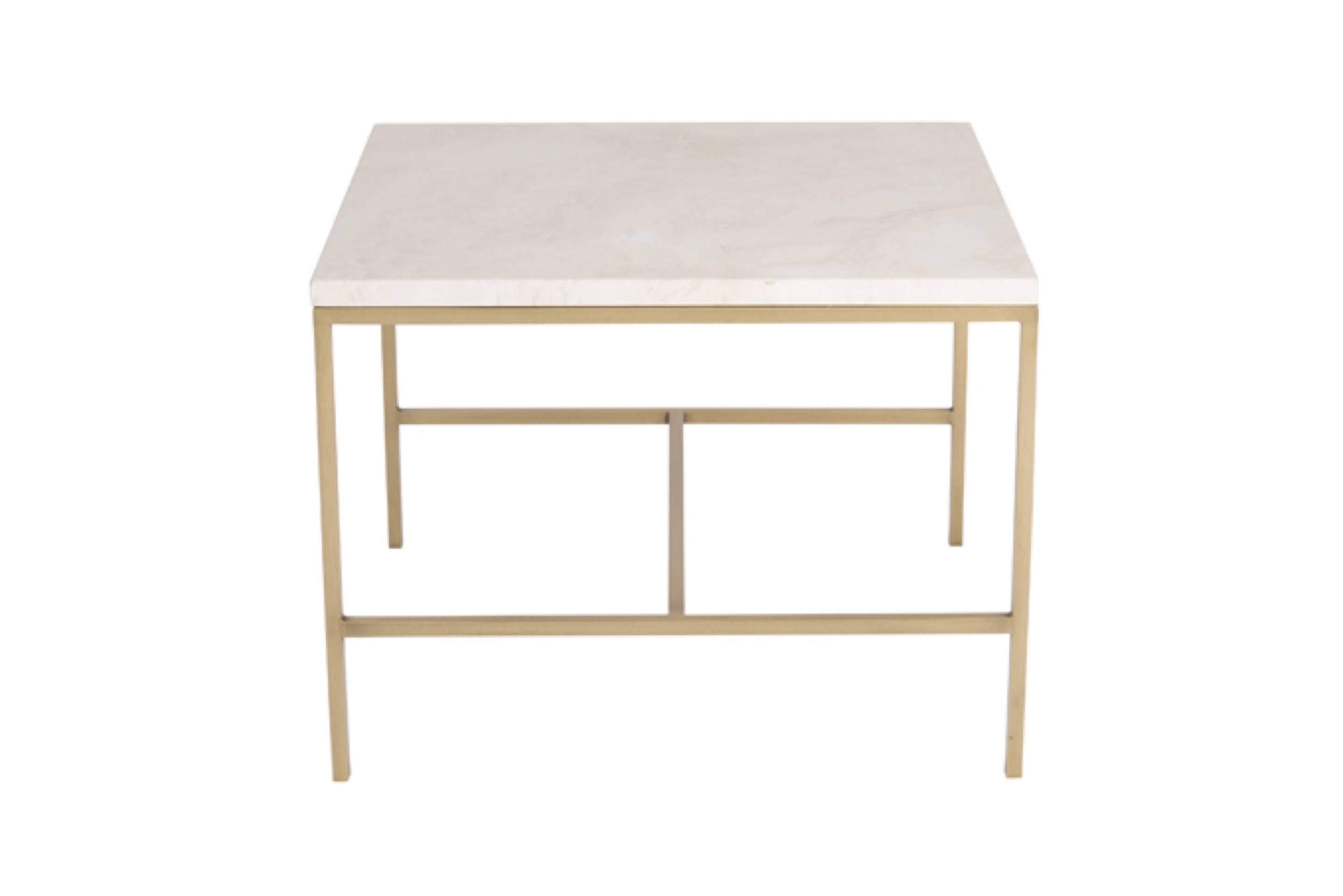 Mid-Century Modern Pair of Hogue Travertine Top Side Tables For Sale