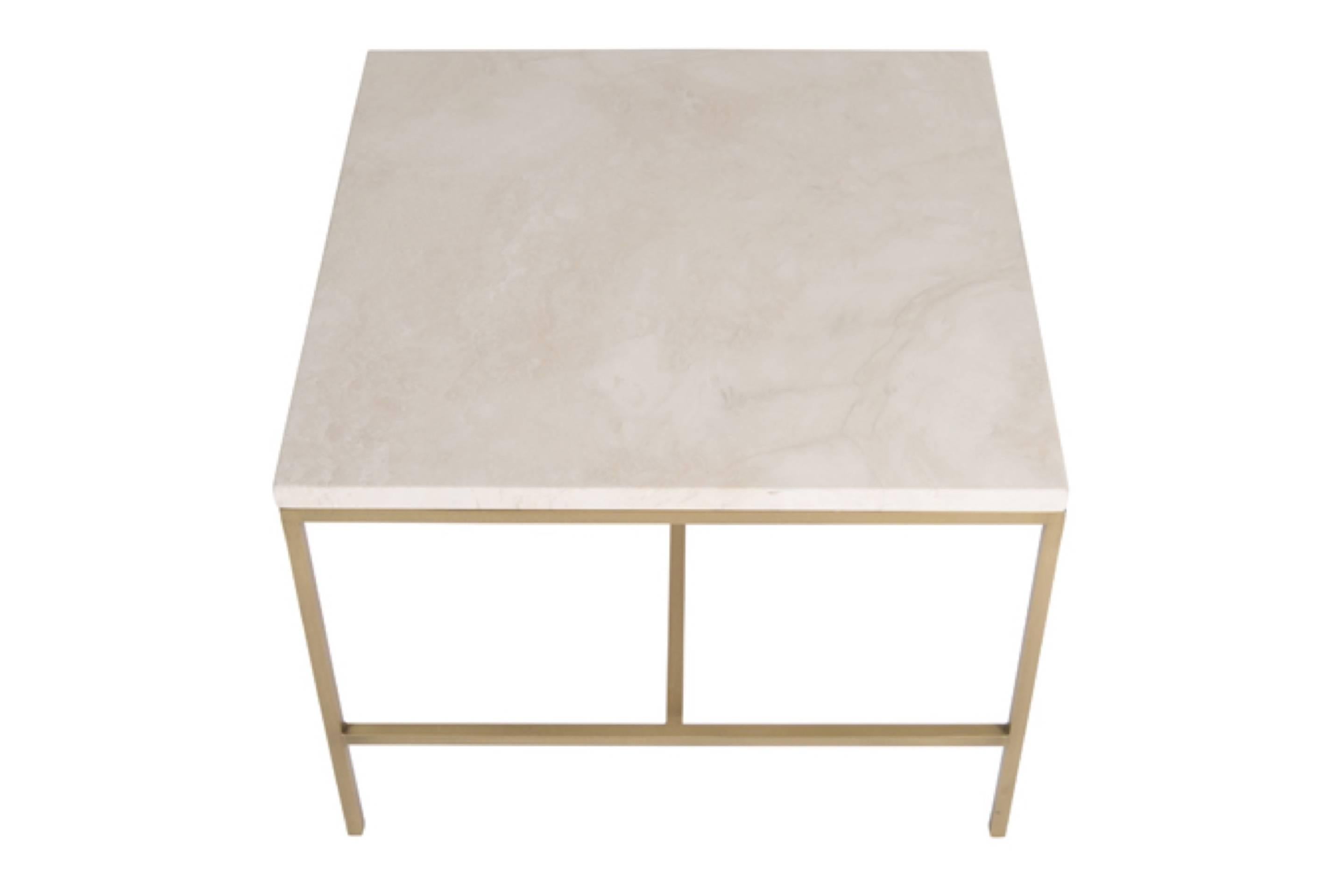 American Pair of Hogue Travertine Top Side Tables For Sale