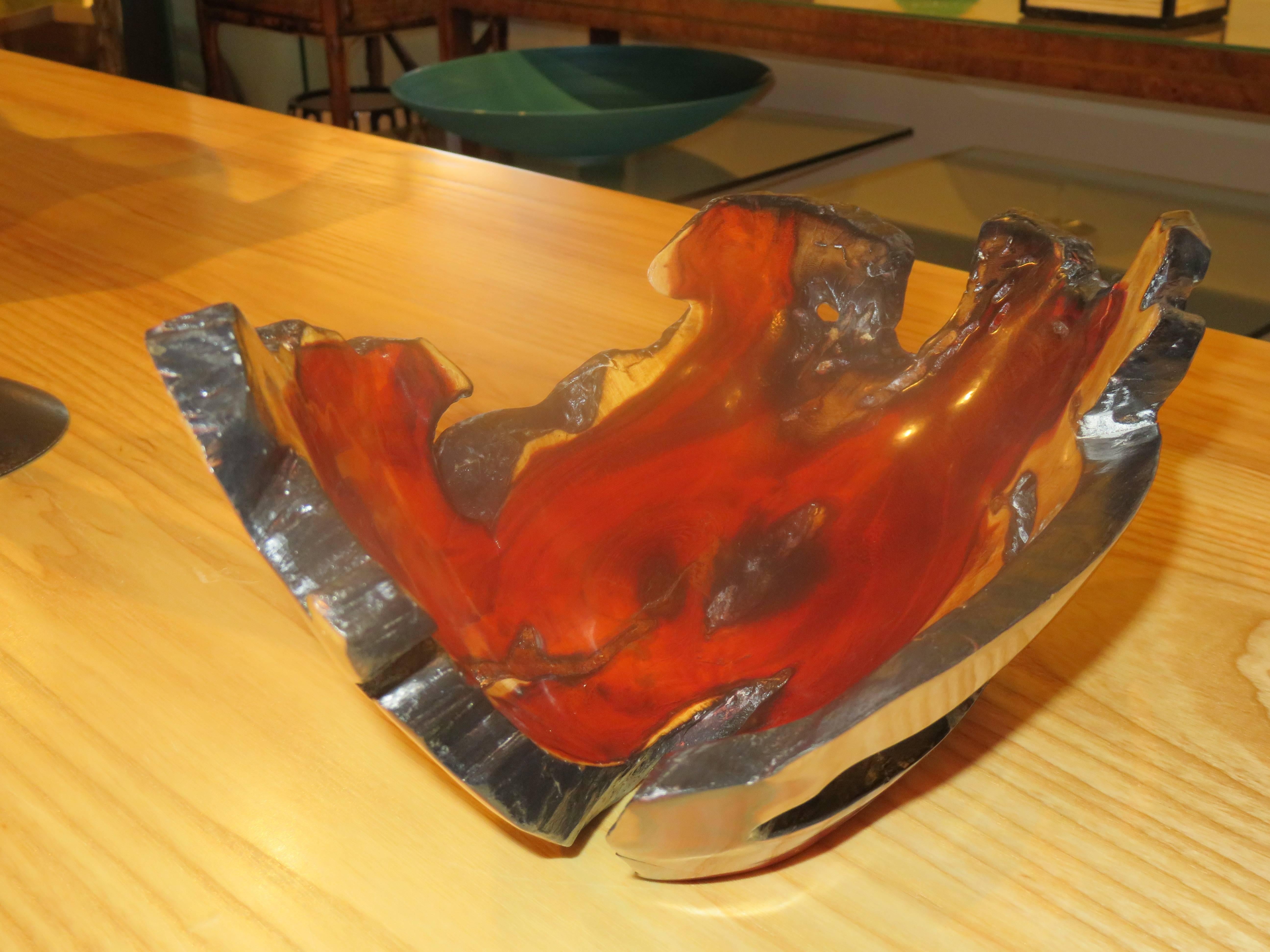 Magnificent in natural color and definition,scooped out live form Brazil Wood bowl/vessel.The rubbed out finish enhances the rich colors.
Studio Matius.