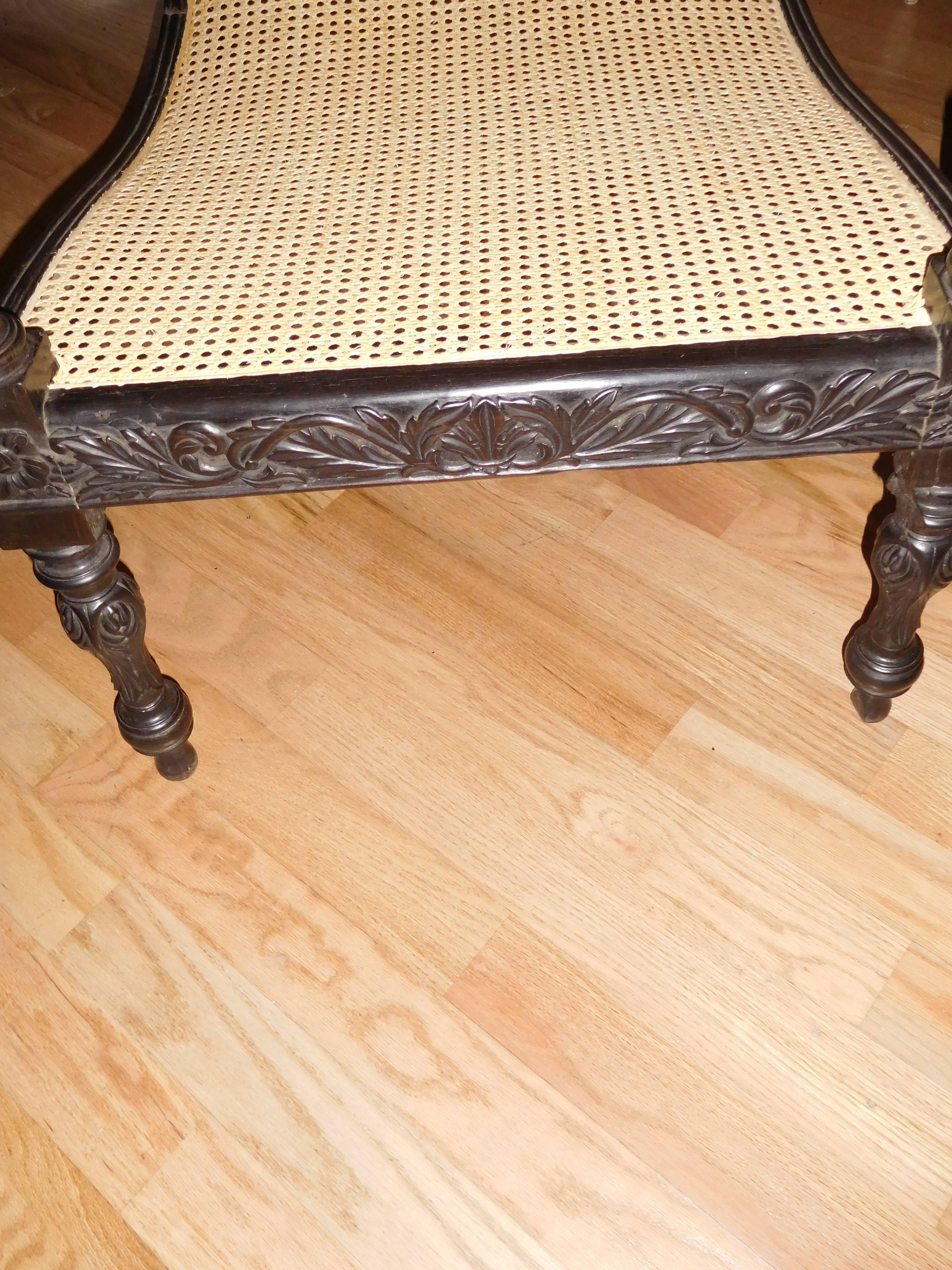 Rare Ebony Wood Late 19th Century Plantation Chair, Anglo-Indian In Excellent Condition In Bellport, NY