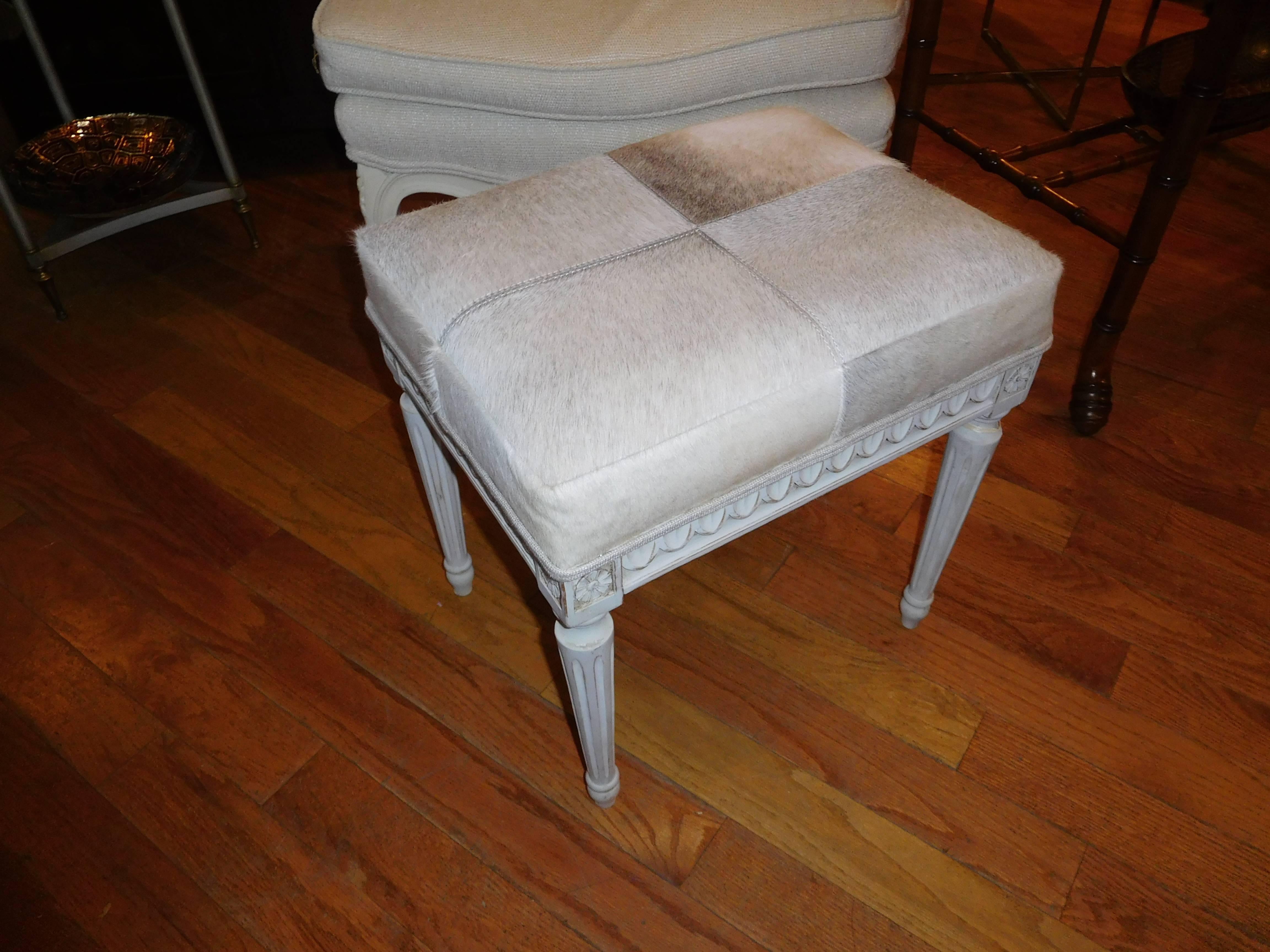 Painted Gustavian Decorated Pony Skin Stool