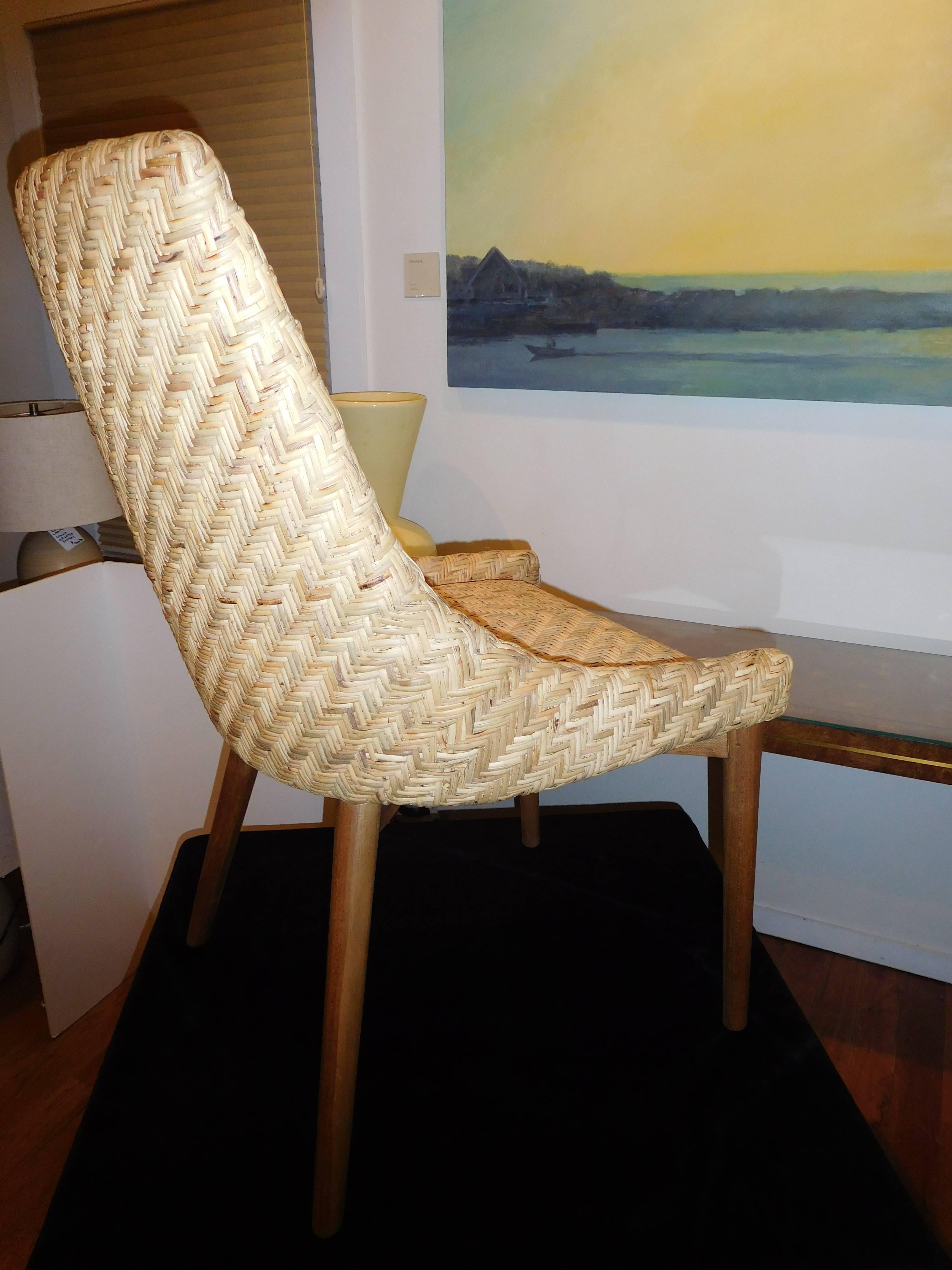 Scandinavian Modern Pair of Modern Seagrass and Cherrywood Chairs For Sale